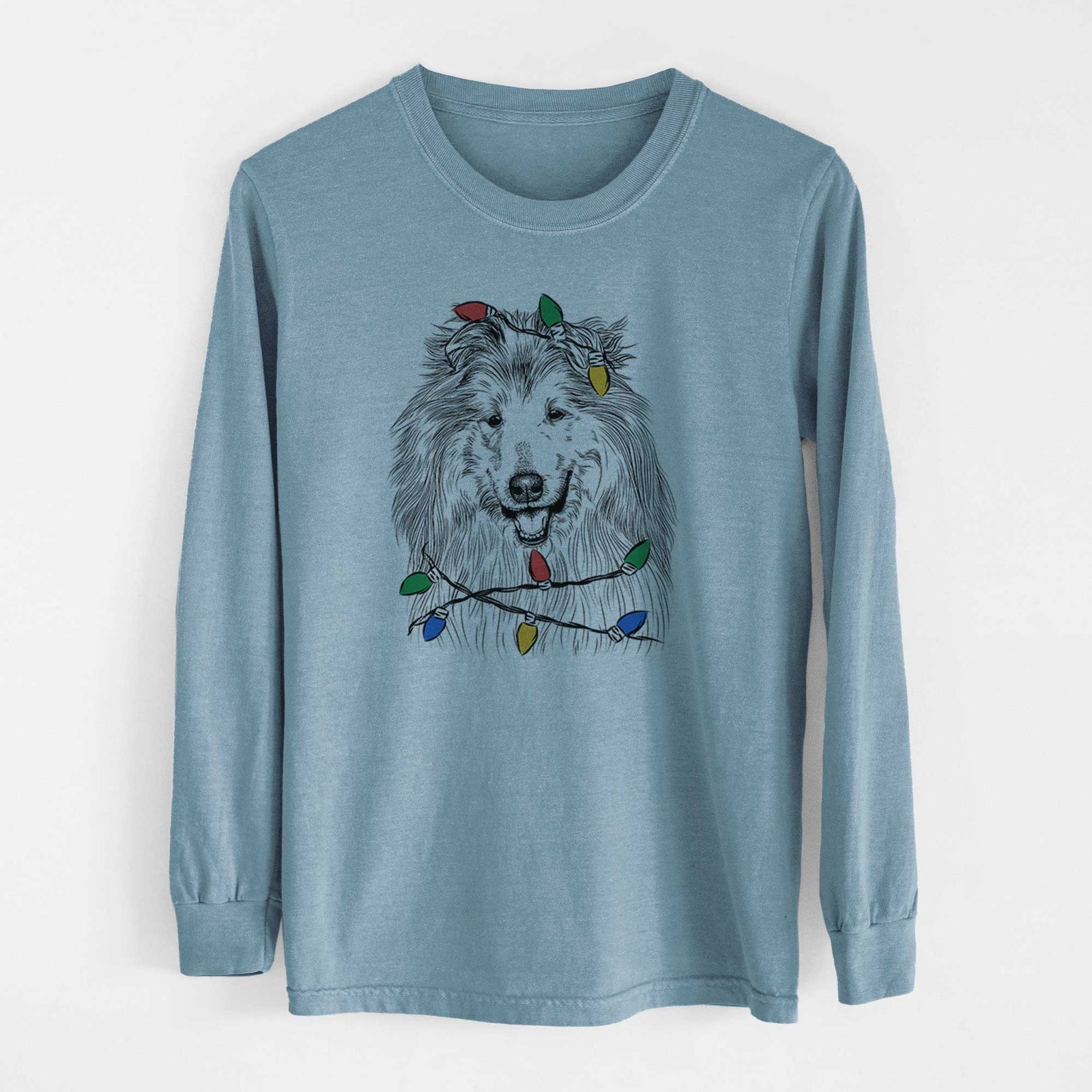 Christmas Lights Donnan the Rough Collie - Heavyweight 100% Cotton Long Sleeve