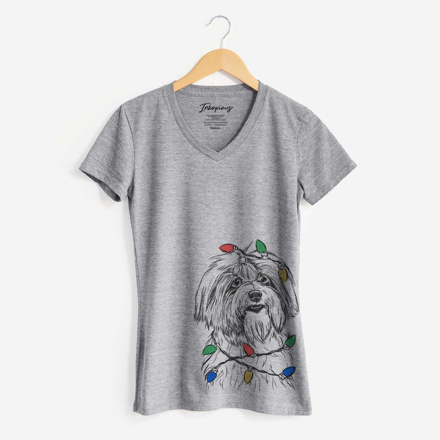 Christmas Lights Dooley the Havanese - Women's V-neck Shirt