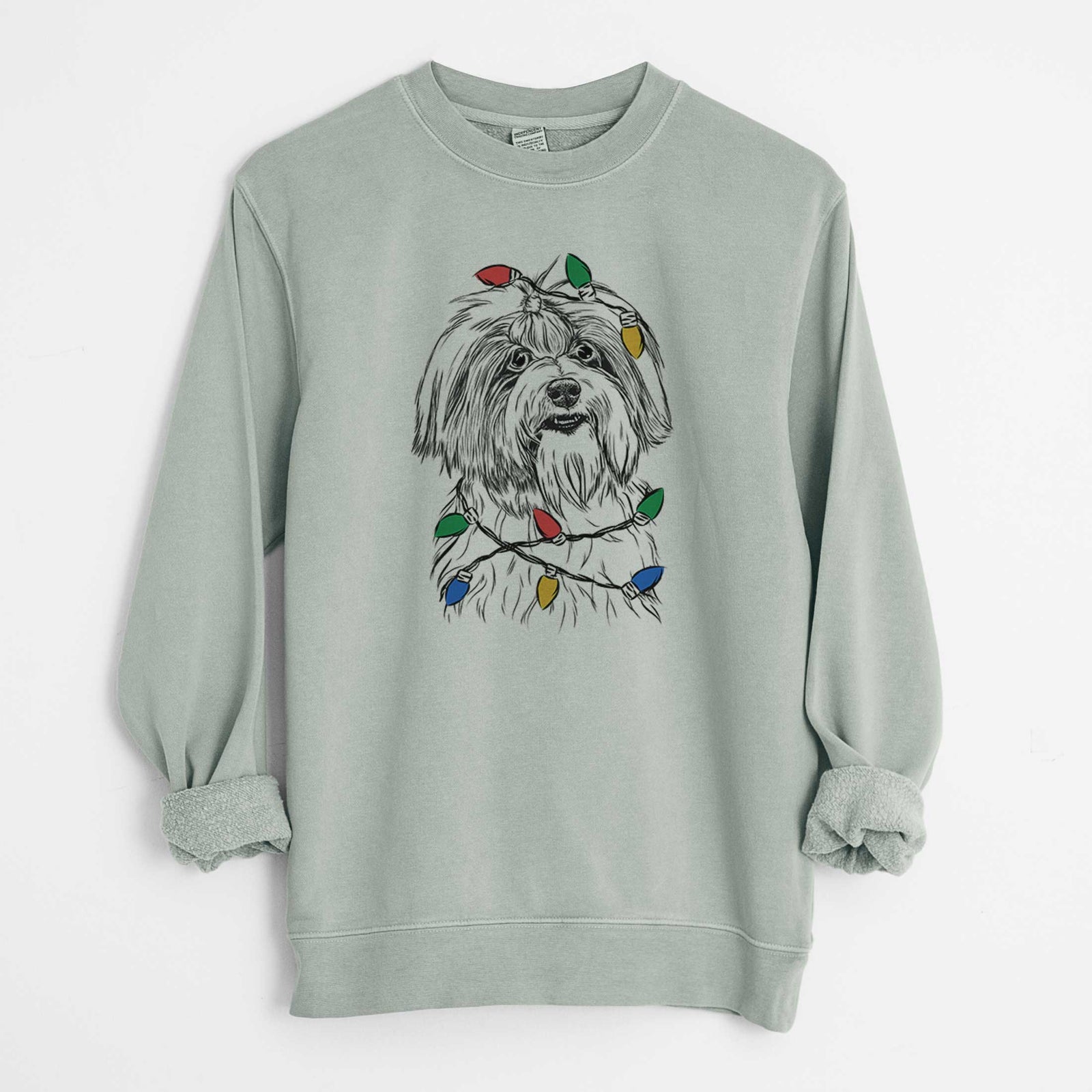 Christmas Lights Dooley the Havanese - Unisex Pigment Dyed Crew Sweatshirt