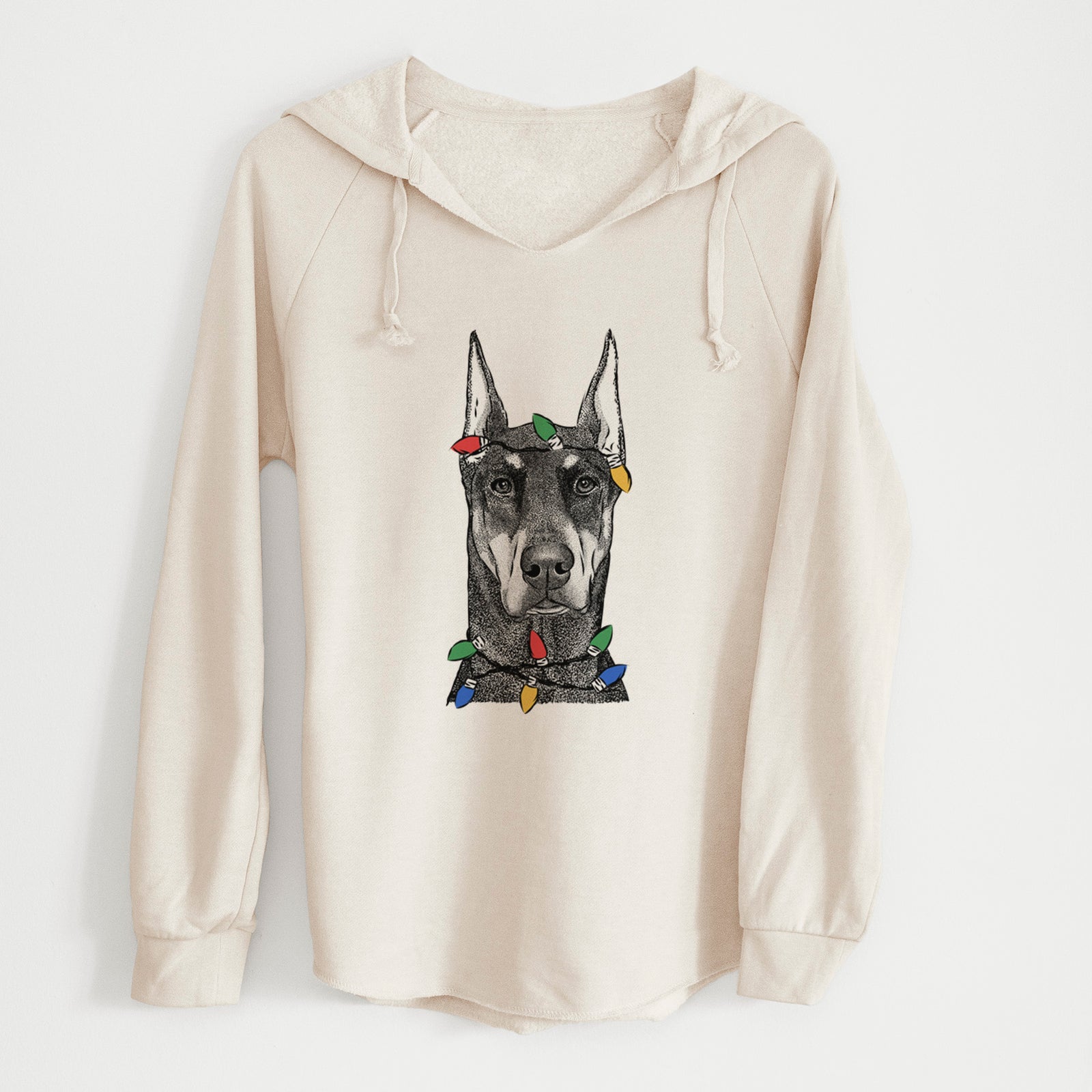Christmas Lights Drake the Doberman Pinscher - Cali Wave Hooded Sweatshirt