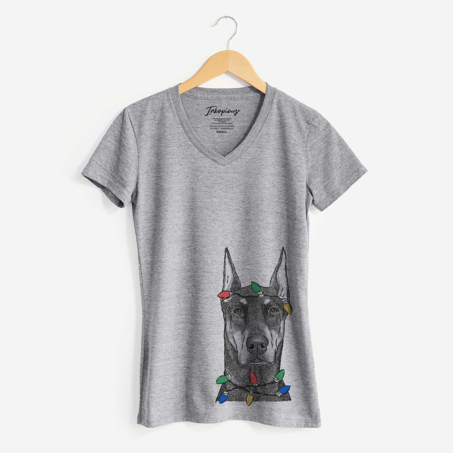 Christmas Lights Drake the Doberman Pinscher - Women's V-neck Shirt