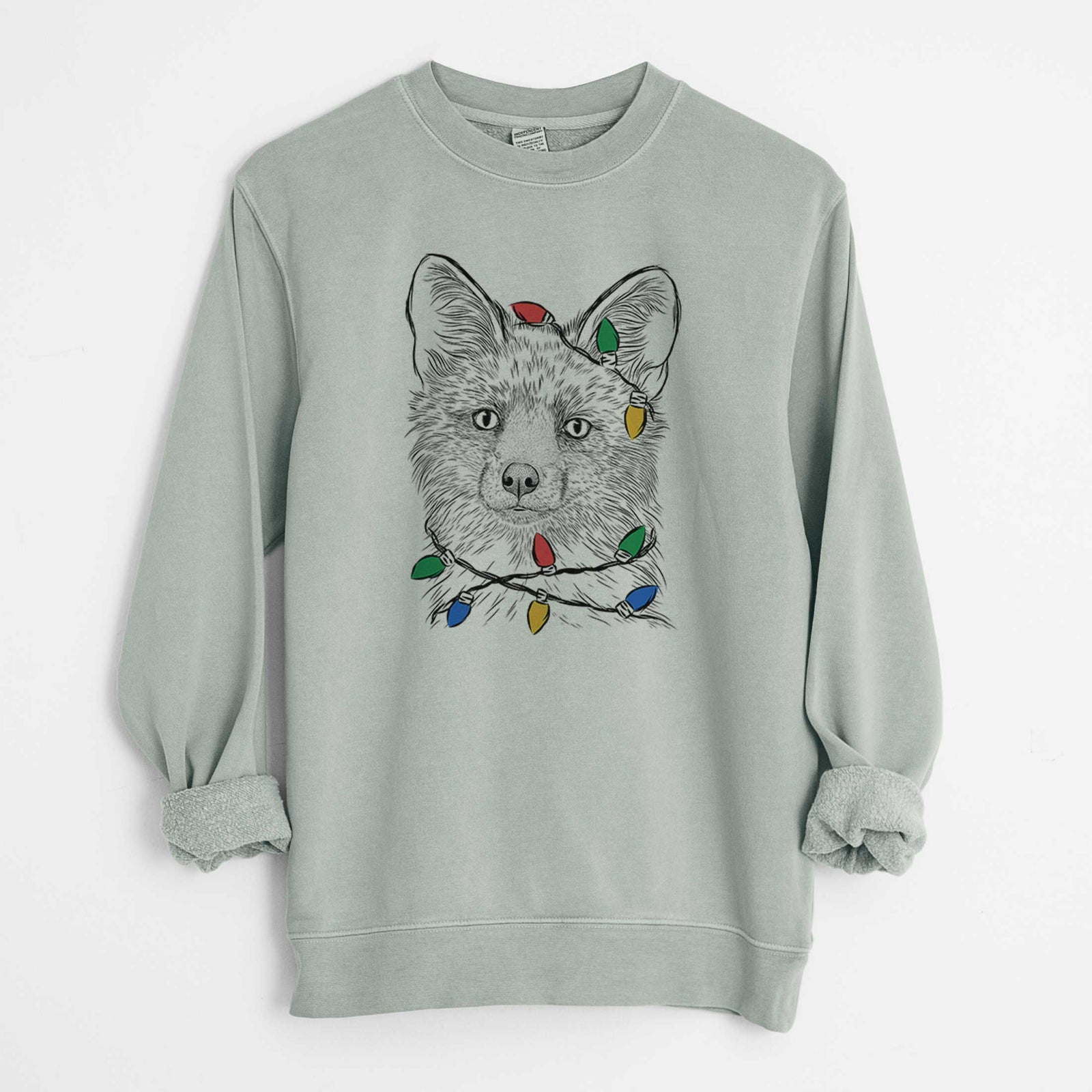Christmas Lights Drax the Red Fox - Unisex Pigment Dyed Crew Sweatshirt