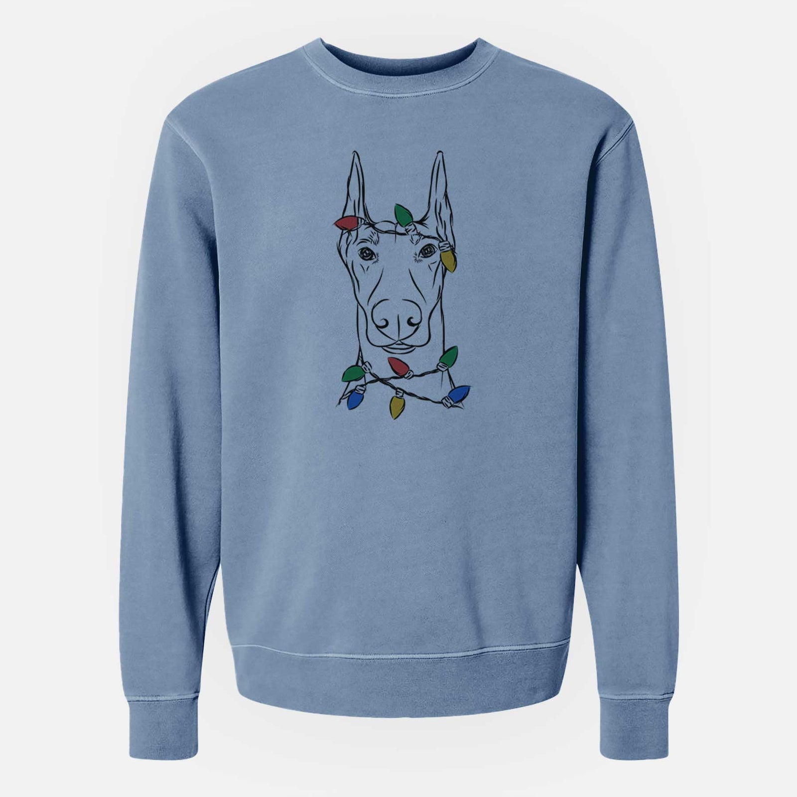 Christmas Lights Duke the Doberman Pinscher - Unisex Pigment Dyed Crew Sweatshirt