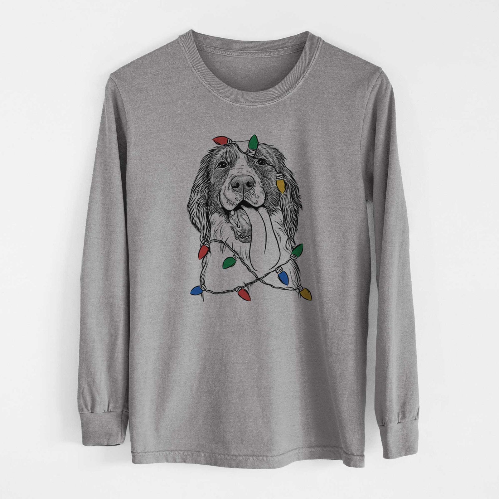Christmas Lights Duke the English Springer Spaniel - Heavyweight 100% Cotton Long Sleeve