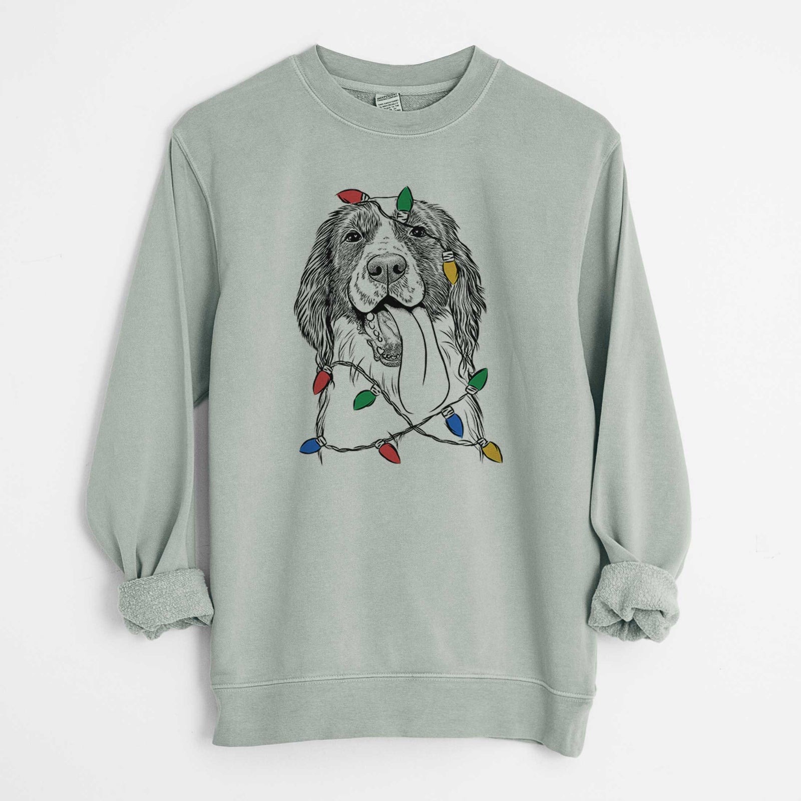 Christmas Lights Duke the English Springer Spaniel - Unisex Pigment Dyed Crew Sweatshirt