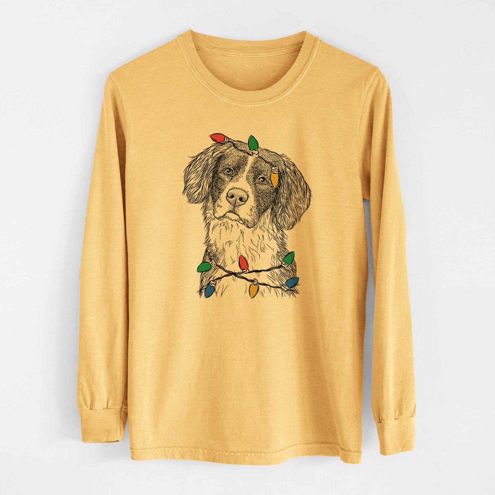 Christmas Lights Dulce the Drentsche Patrijshond - Heavyweight 100% Cotton Long Sleeve