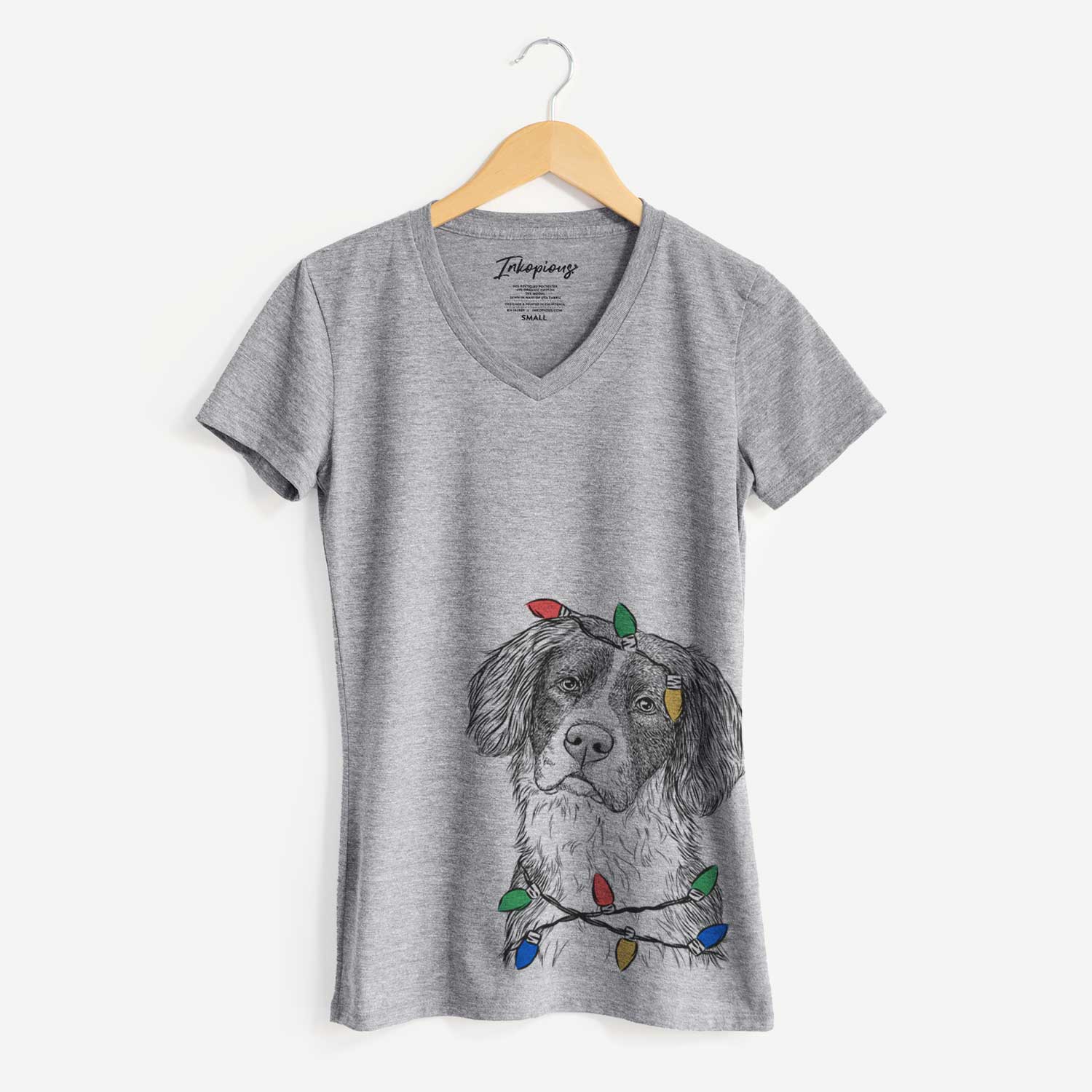 Christmas Lights Dulce the Drentsche Patrijshond - Women's V-neck Shirt