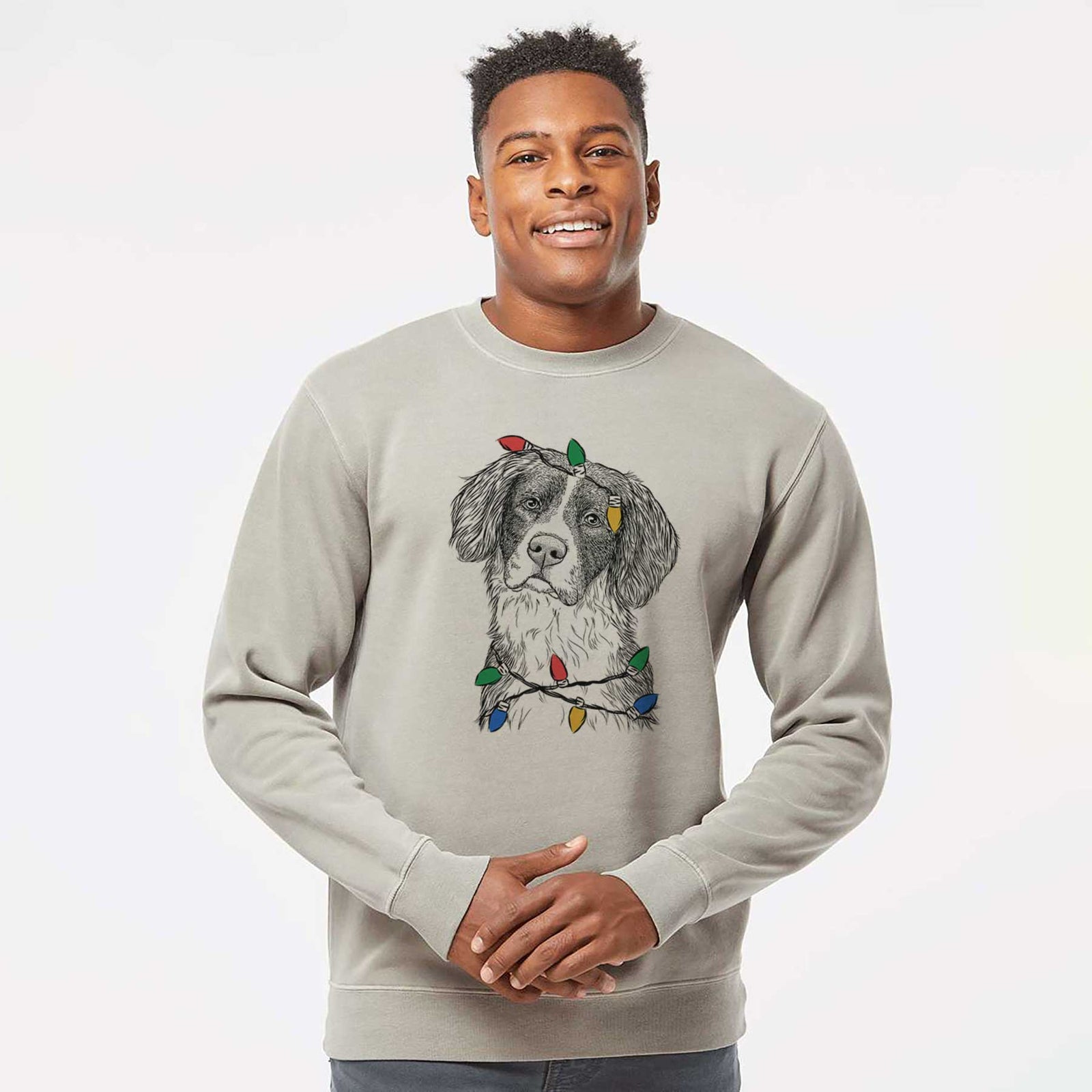 Christmas Lights Dulce the Drentsche Patrijshond - Unisex Pigment Dyed Crew Sweatshirt