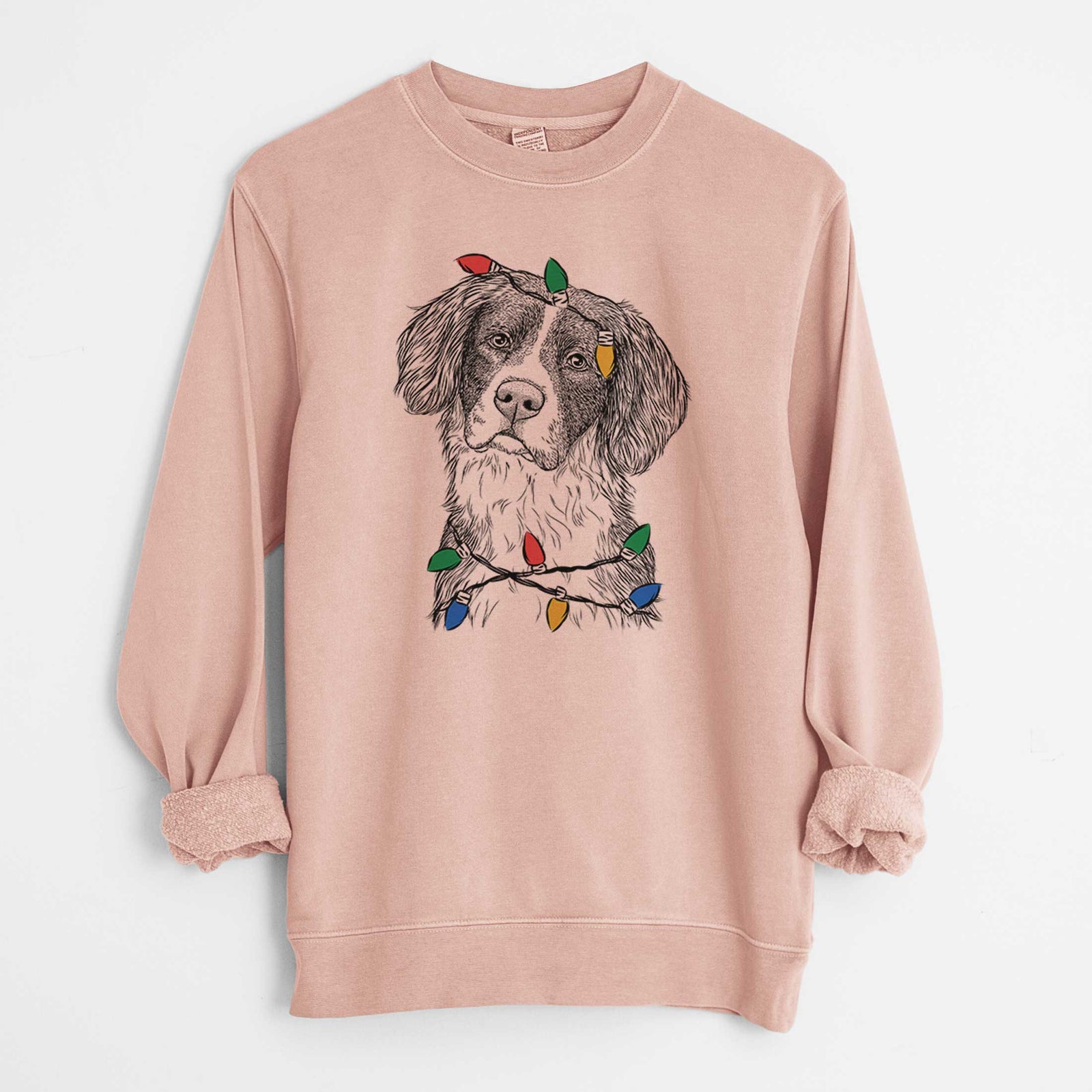 Christmas Lights Dulce the Drentsche Patrijshond - Unisex Pigment Dyed Crew Sweatshirt