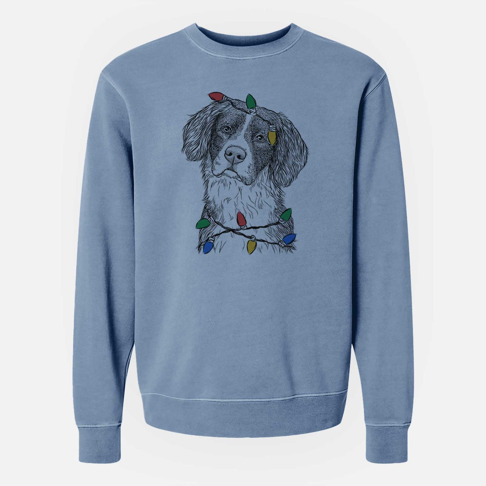 Christmas Lights Dulce the Drentsche Patrijshond - Unisex Pigment Dyed Crew Sweatshirt