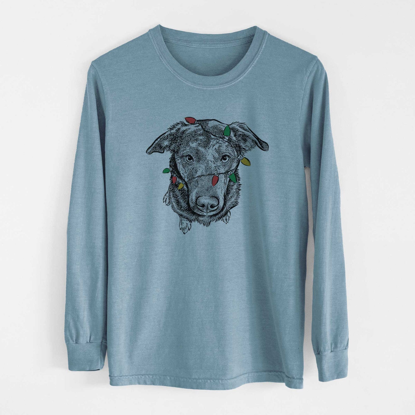 Christmas Lights Echo the Pitbull Beagle Mix - Heavyweight 100% Cotton Long Sleeve