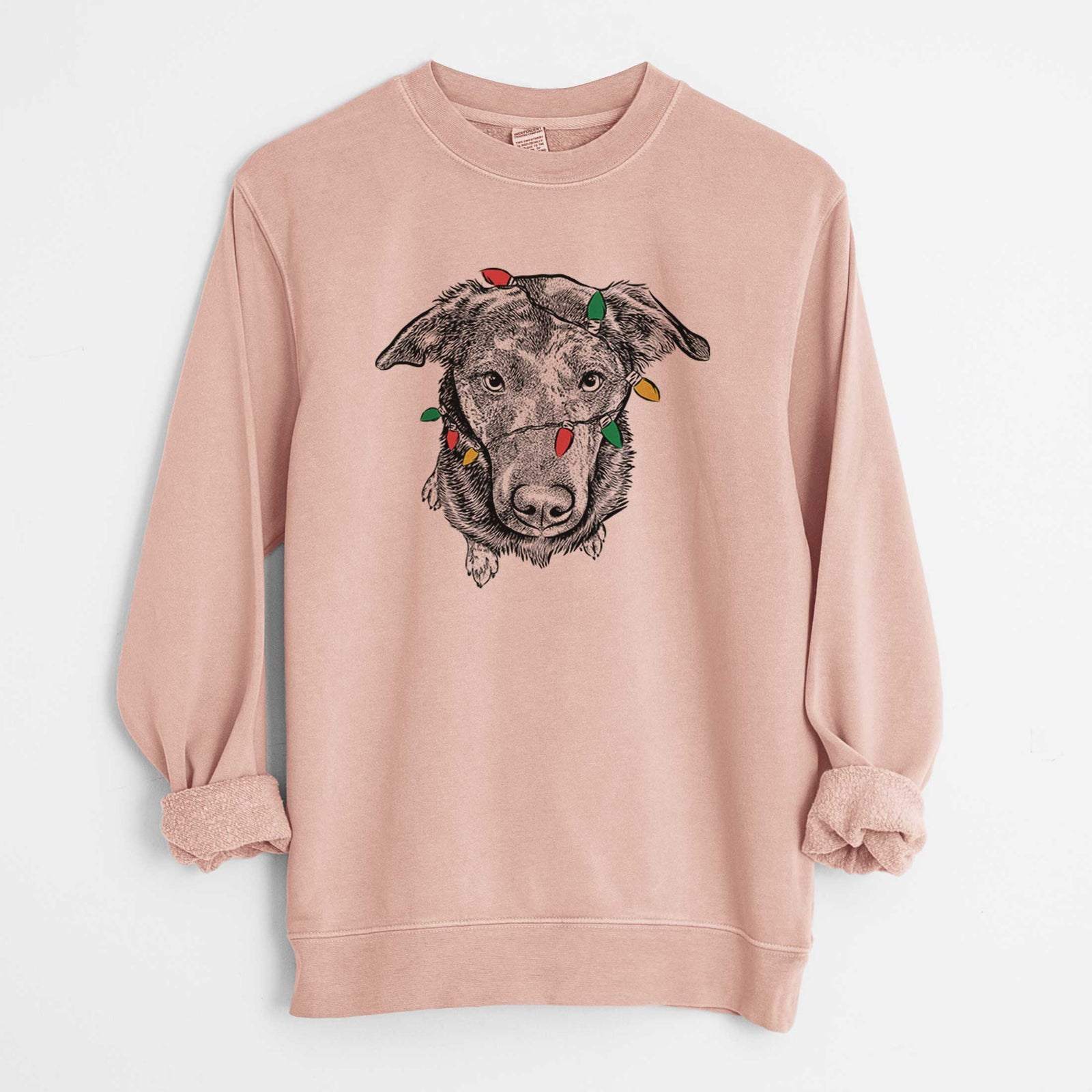 Christmas Lights Echo the Pitbull Beagle Mix - Unisex Pigment Dyed Crew Sweatshirt