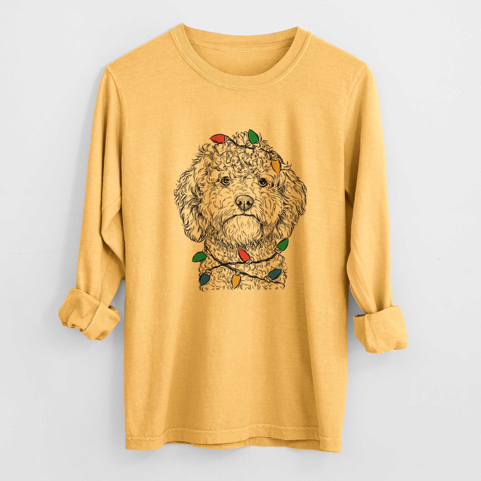 Christmas Lights Edgar the Shihpoo - Heavyweight 100% Cotton Long Sleeve