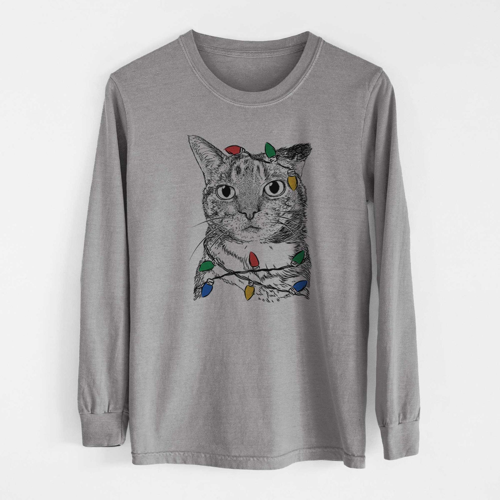 Christmas Lights Eleanor the Domestic Shorthair Cat - Heavyweight 100% Cotton Long Sleeve