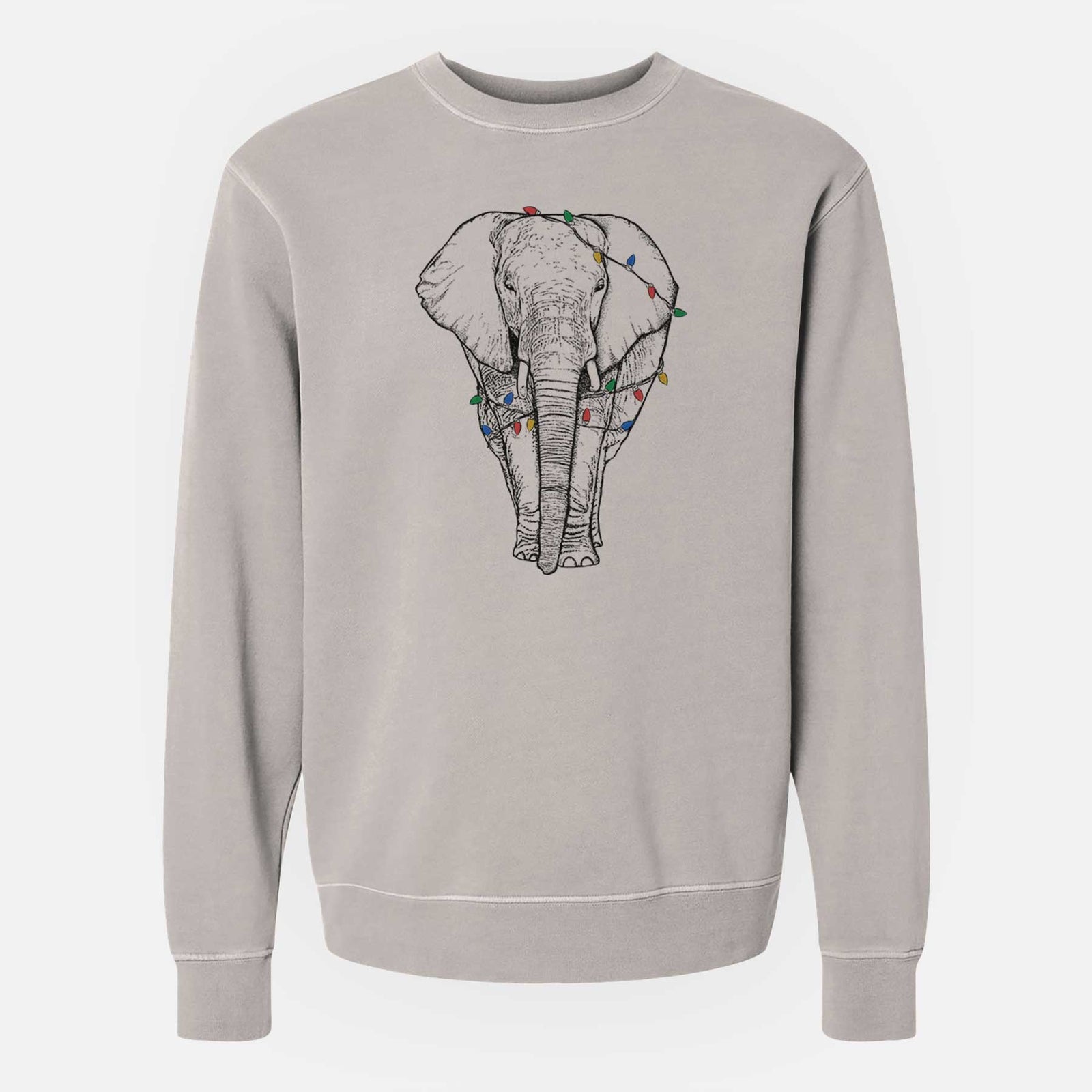 Christmas Lights Ella the Elephant - Unisex Pigment Dyed Crew Sweatshirt