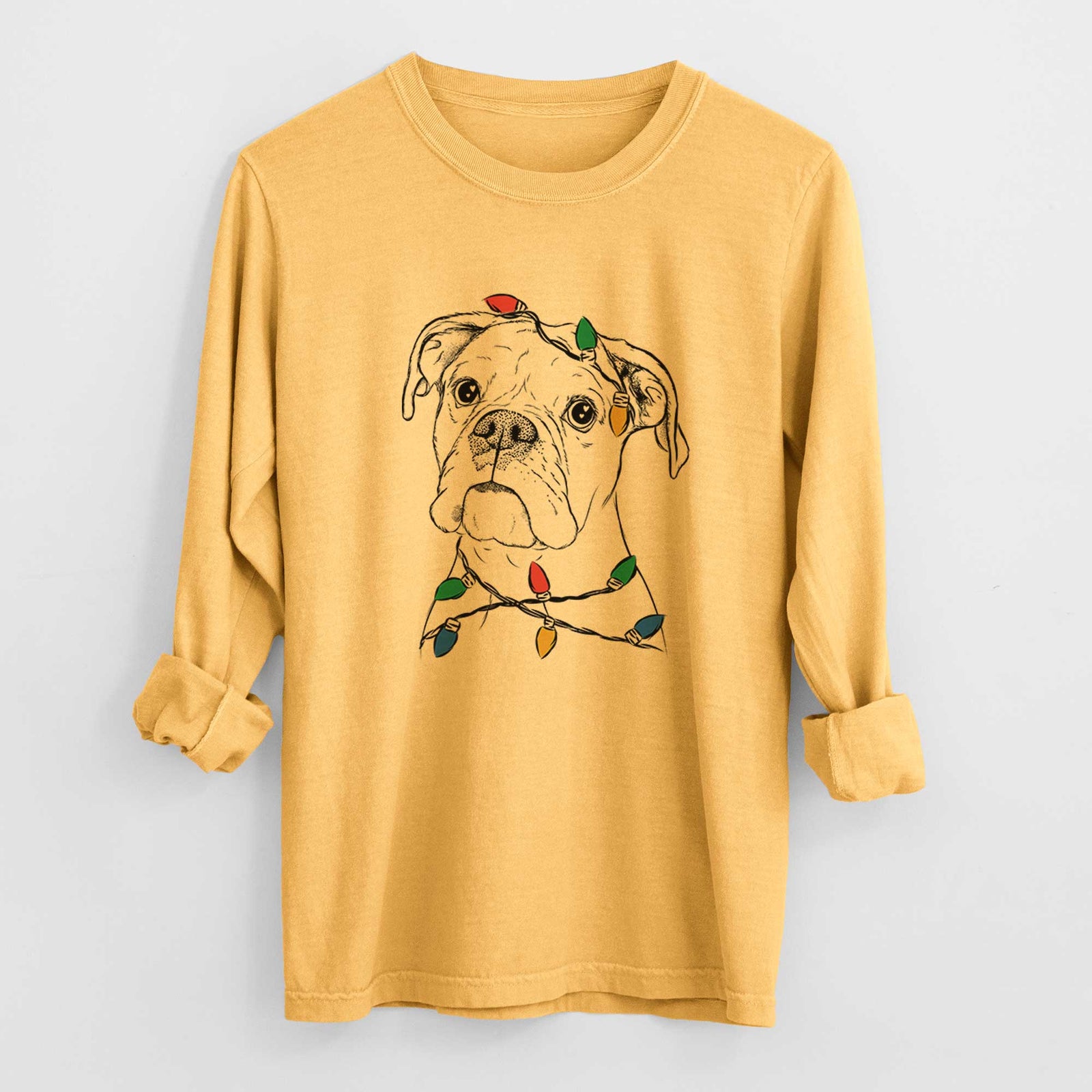 Christmas Lights Ellie the Boxer - Heavyweight 100% Cotton Long Sleeve