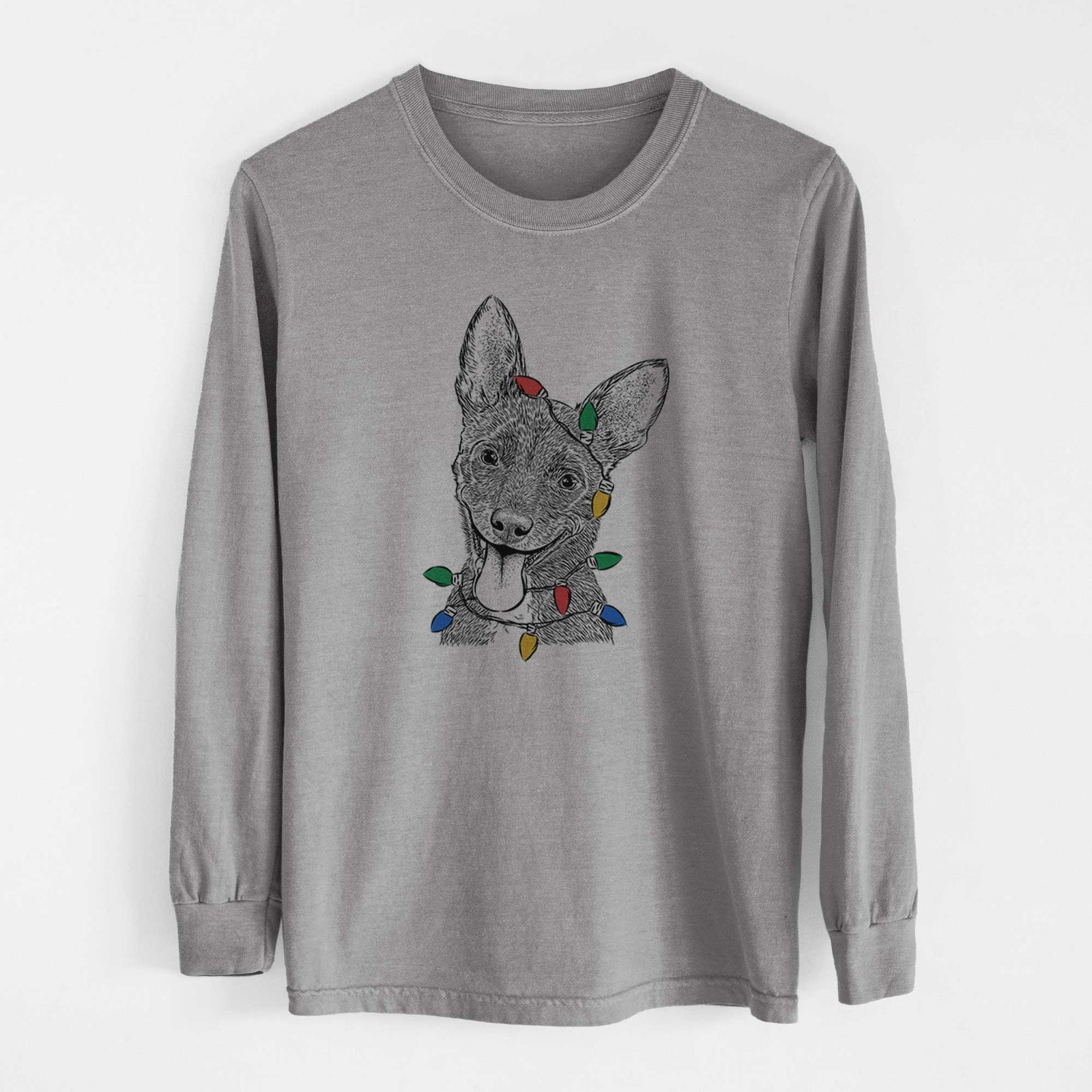 Christmas Lights Elvira the Terrier Mix - Heavyweight 100% Cotton Long Sleeve