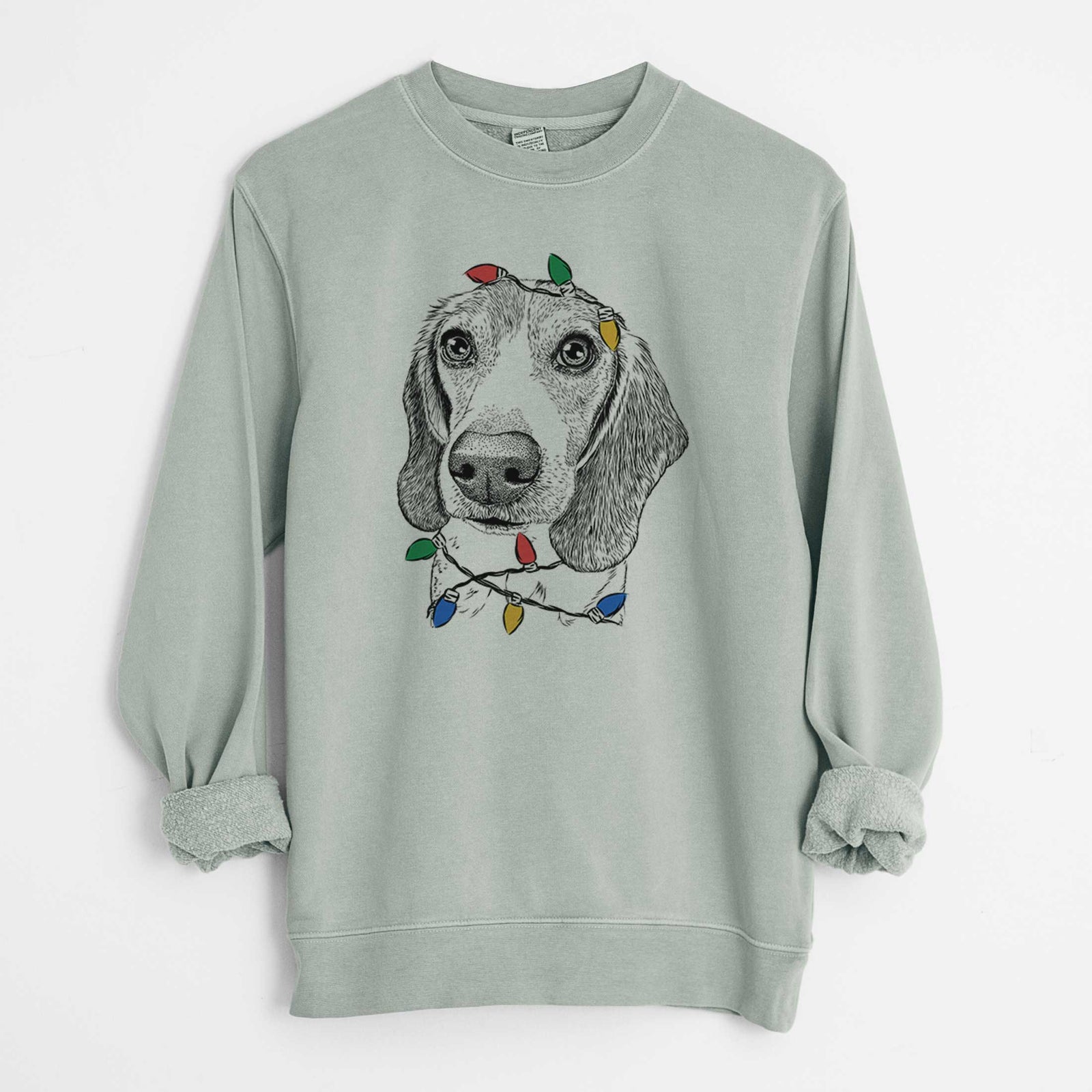 Christmas Lights Elvis the Bluetick Beagle - Unisex Pigment Dyed Crew Sweatshirt