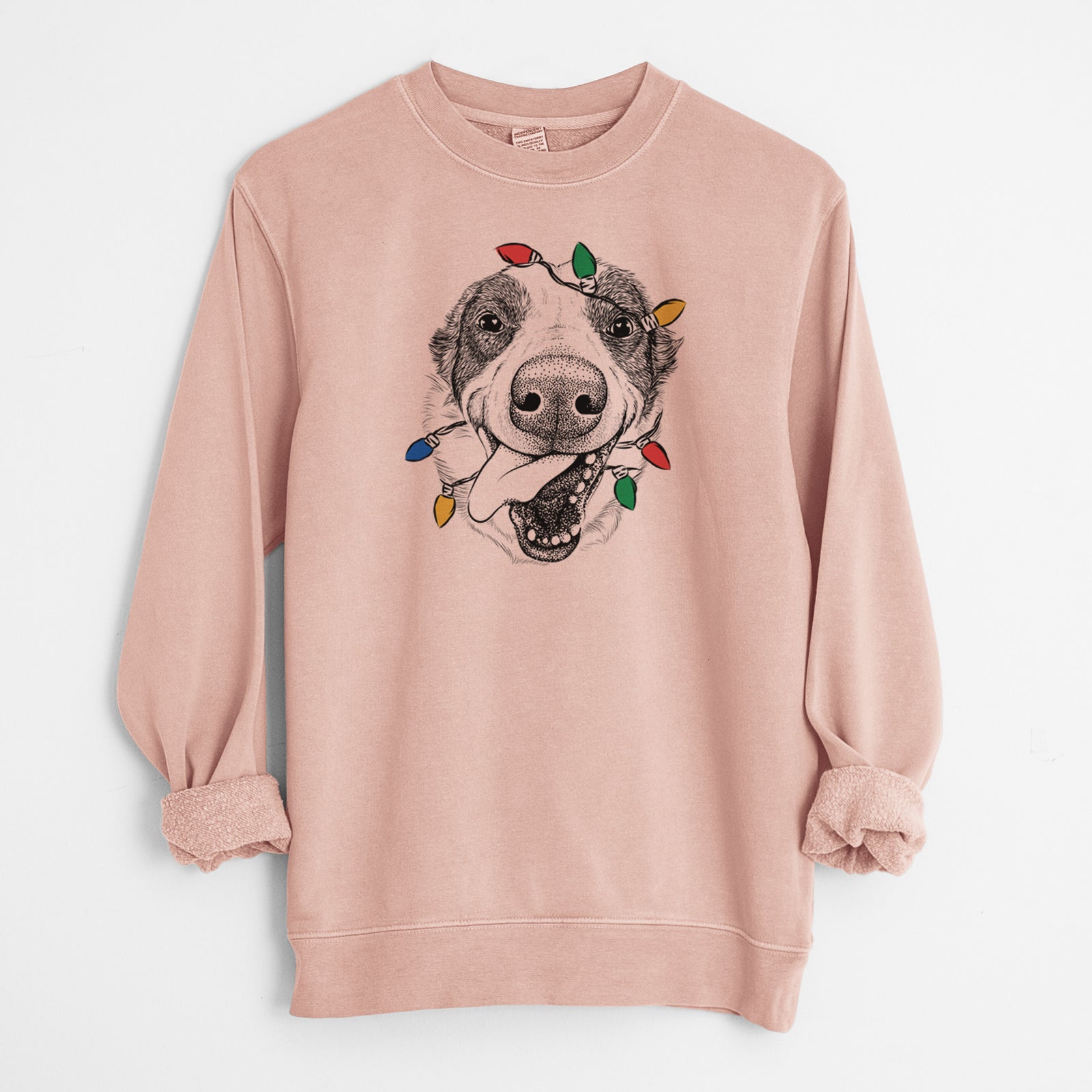 Christmas Lights Elwood the Border Collie - Unisex Pigment Dyed Crew Sweatshirt