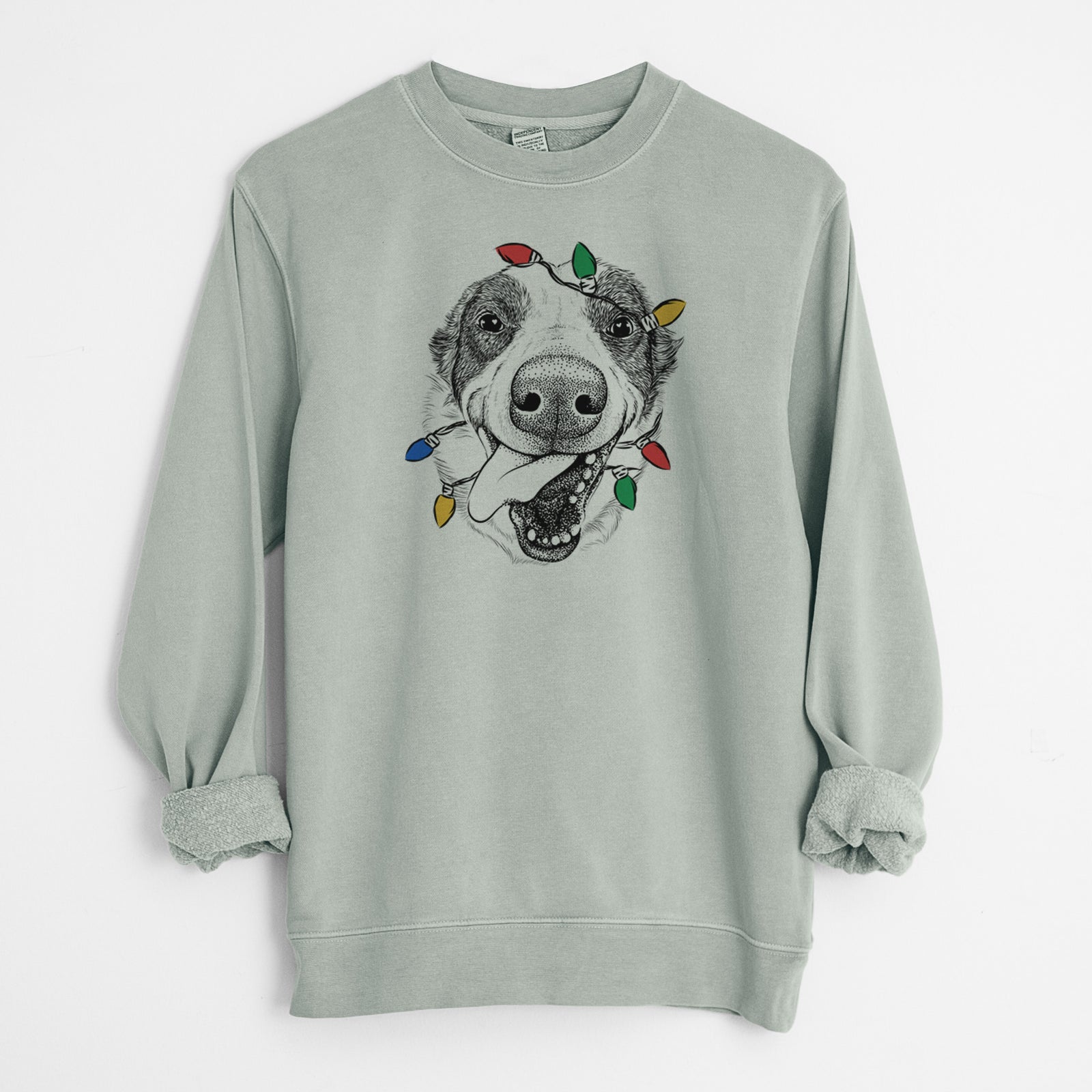 Christmas Lights Elwood the Border Collie - Unisex Pigment Dyed Crew Sweatshirt