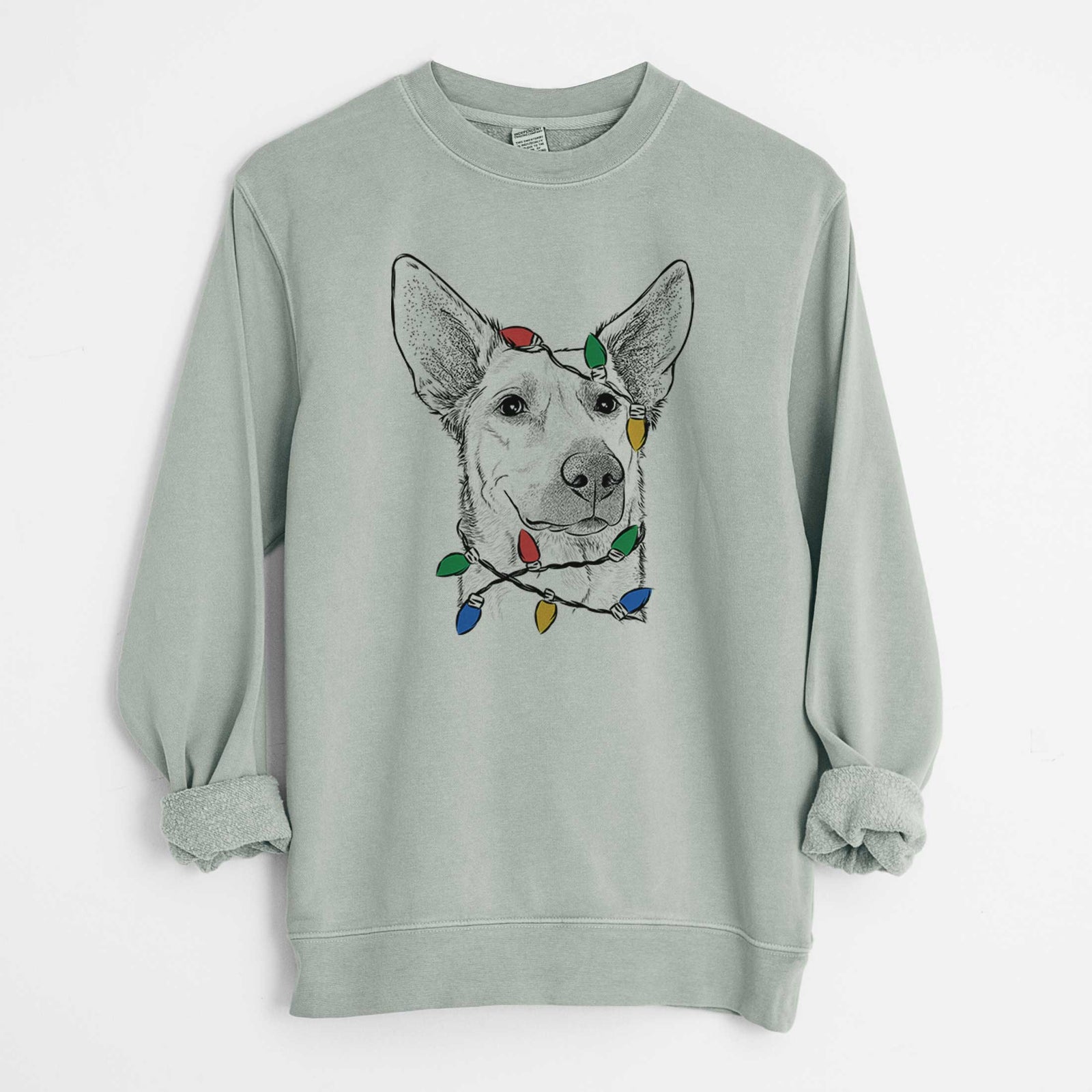 Christmas Lights Ember the Shepherd Mix - Unisex Pigment Dyed Crew Sweatshirt