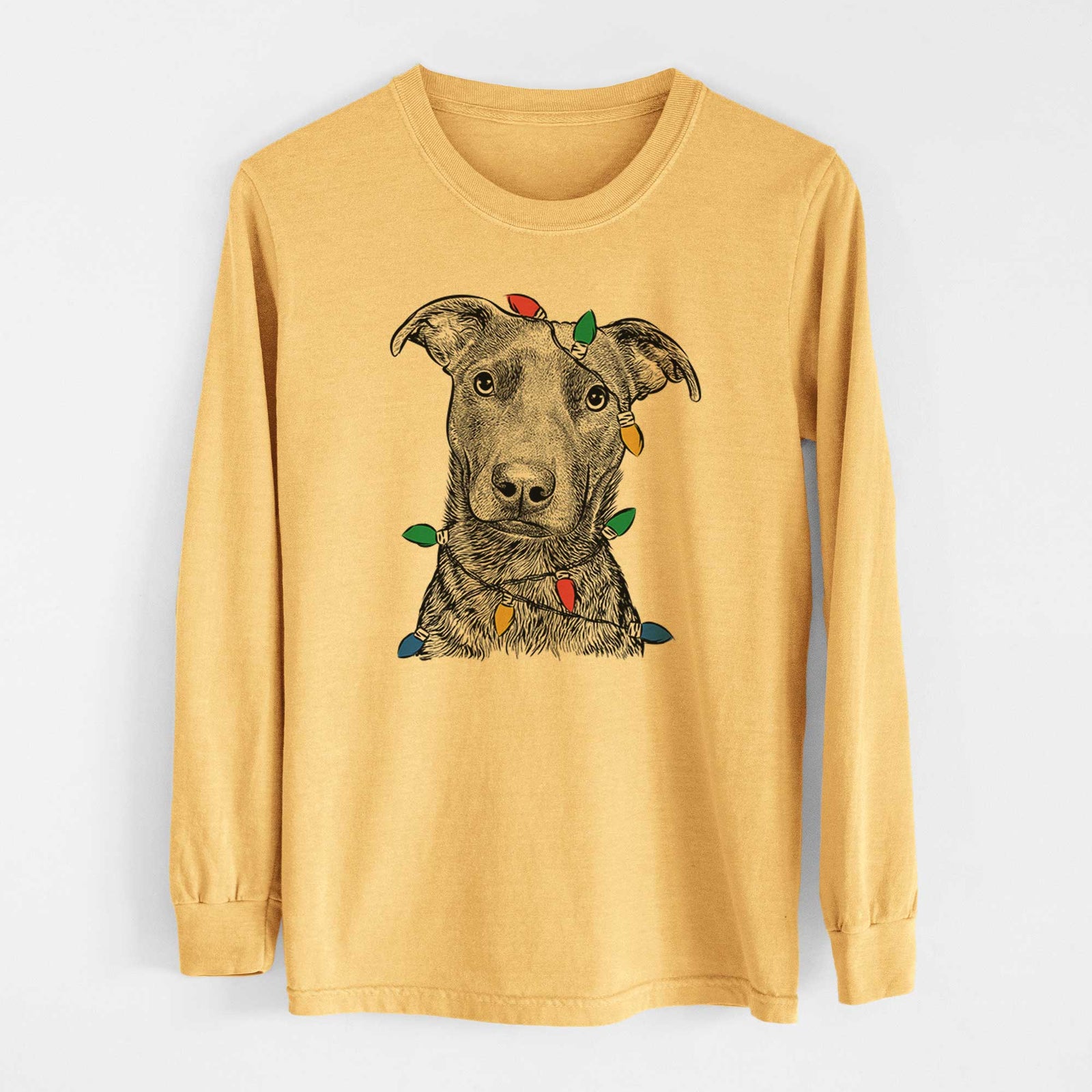 Christmas Lights Embyr the Mixed Breed - Heavyweight 100% Cotton Long Sleeve
