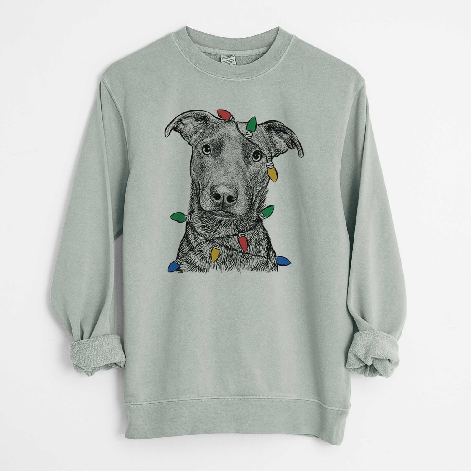 Christmas Lights Embyr the Mixed Breed - Unisex Pigment Dyed Crew Sweatshirt