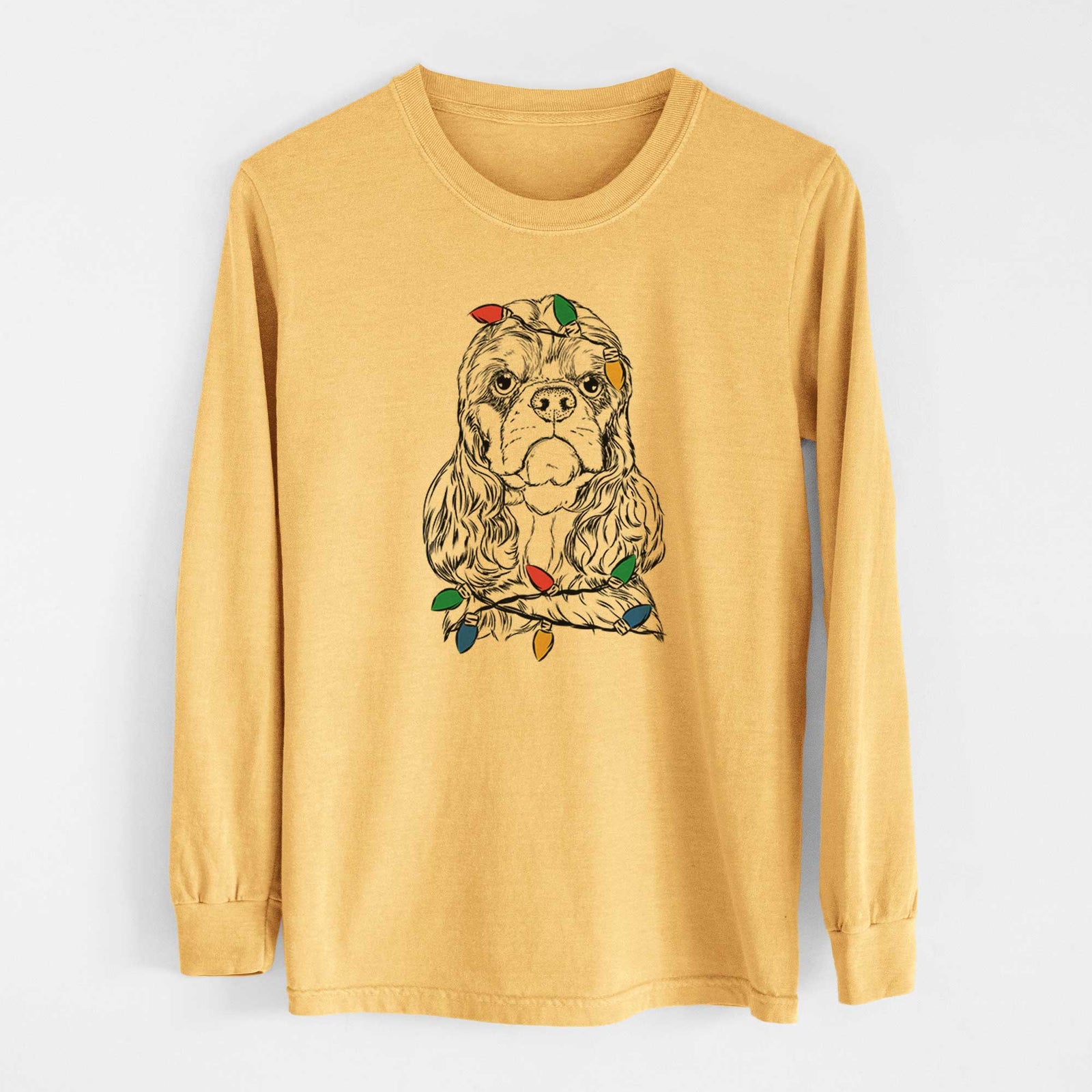 Christmas Lights Emma the Cocker Spaniel - Heavyweight 100% Cotton Long Sleeve