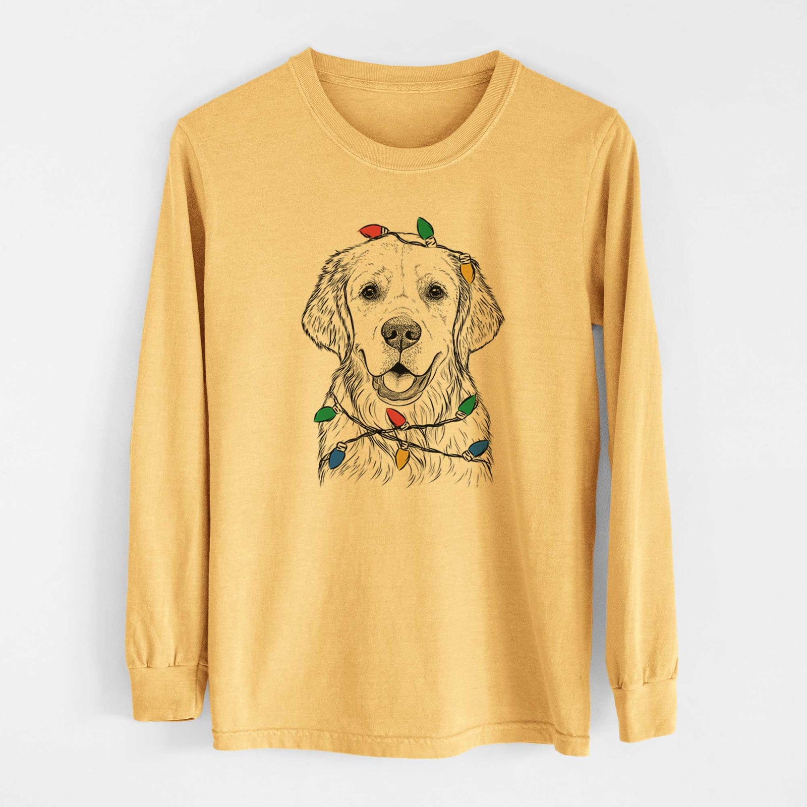 Christmas Lights Emma the Golden Retriever - Heavyweight 100% Cotton Long Sleeve