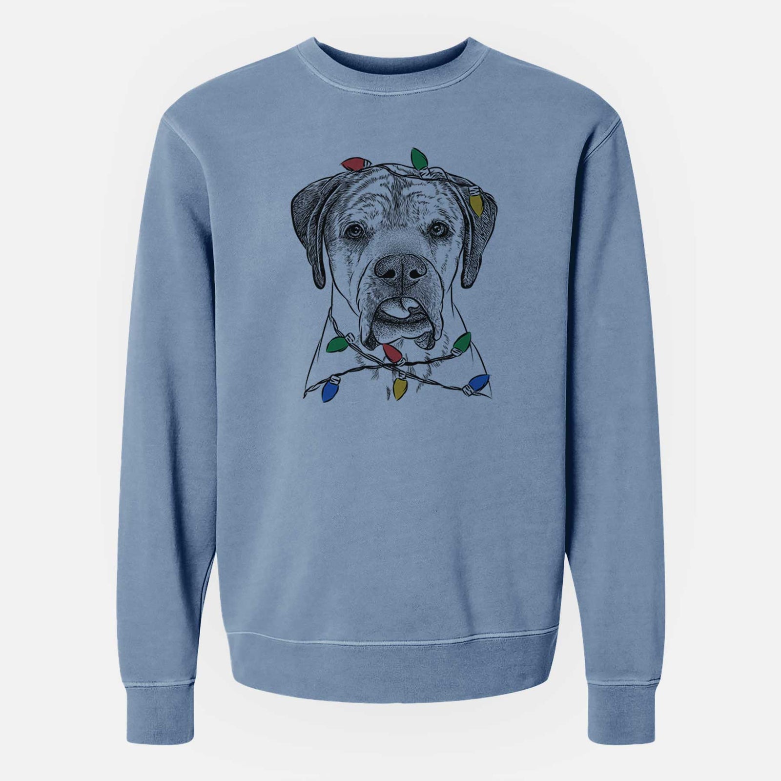 Christmas Lights Emma the English Mastiff - Unisex Pigment Dyed Crew Sweatshirt