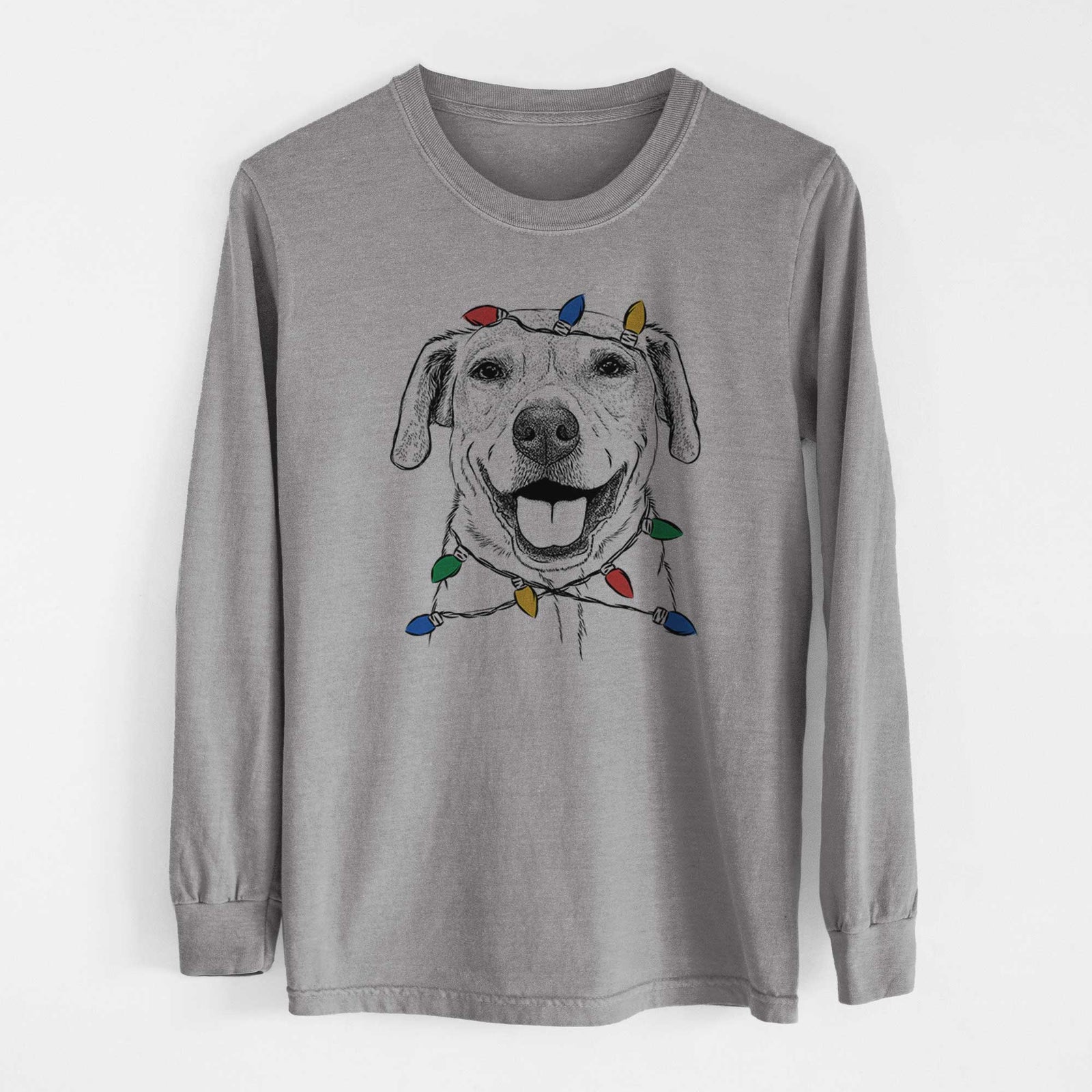Christmas Lights Ernie the Mixed Breed - Heavyweight 100% Cotton Long Sleeve