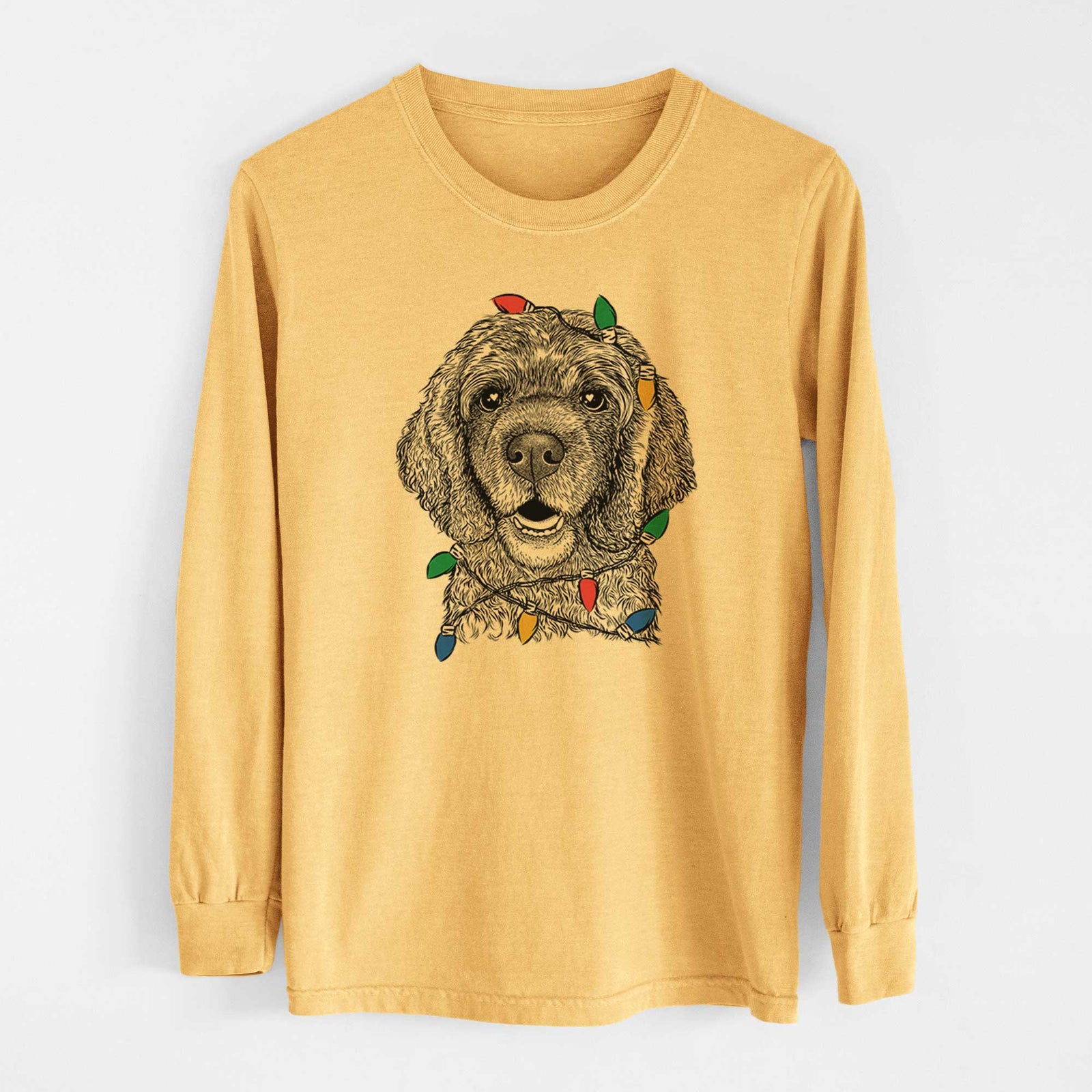 Christmas Lights Fannie Mae the Cocker Spaniel - Heavyweight 100% Cotton Long Sleeve