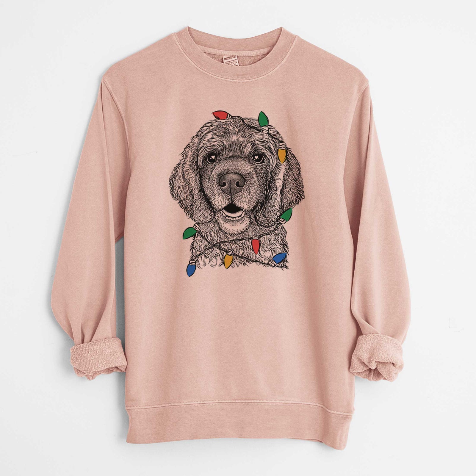 Christmas Lights Fannie Mae the Cocker Spaniel - Unisex Pigment Dyed Crew Sweatshirt