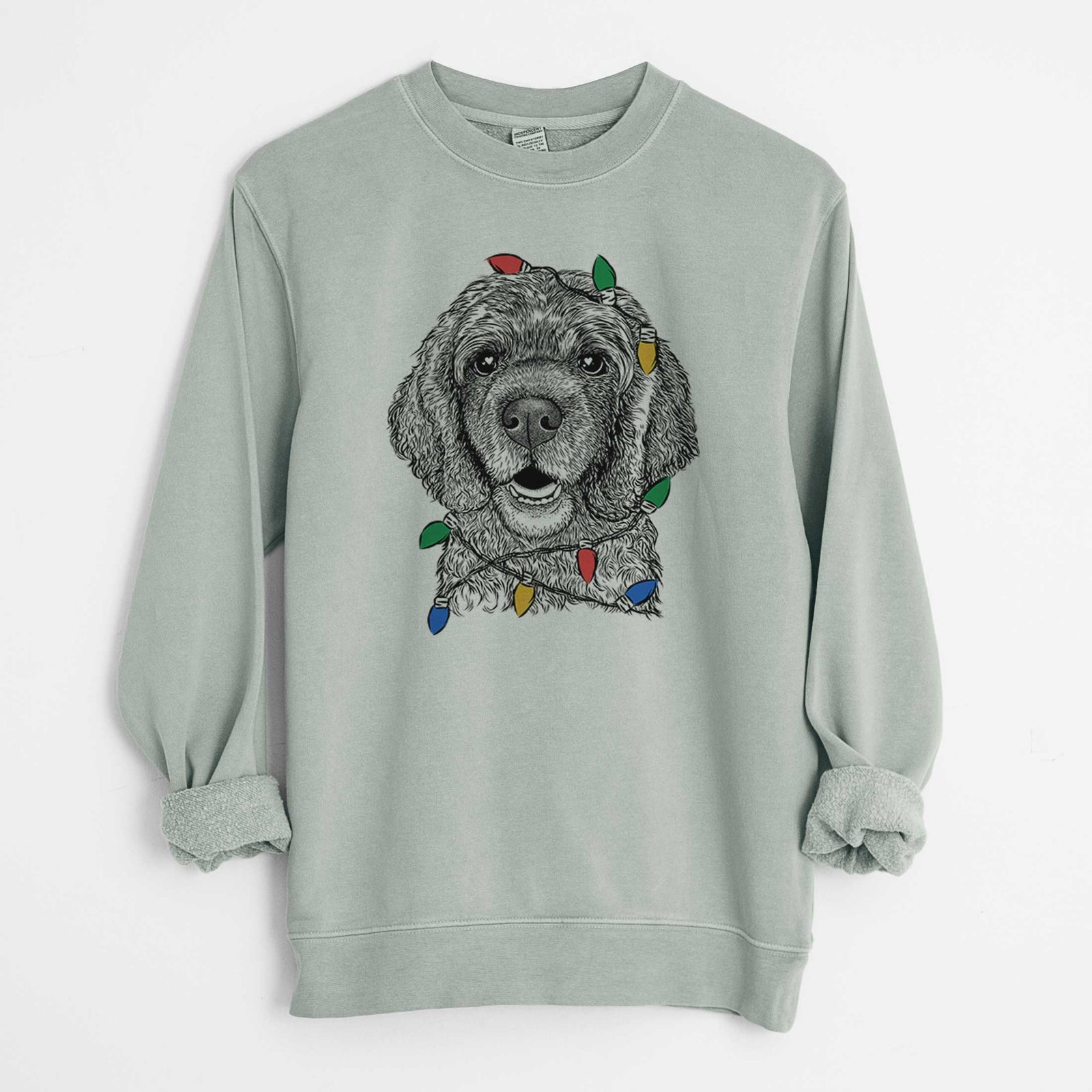 Christmas Lights Fannie Mae the Cocker Spaniel - Unisex Pigment Dyed Crew Sweatshirt