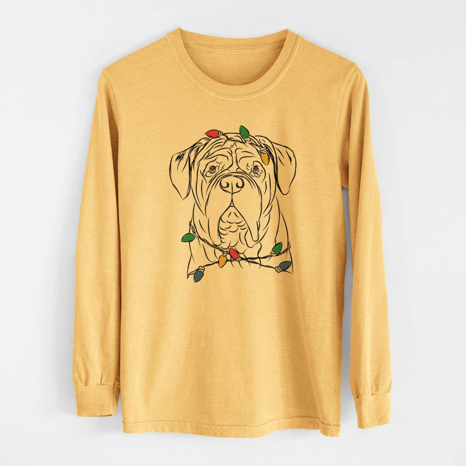 Christmas Lights Felix the Dogue de Bordeaux - Heavyweight 100% Cotton Long Sleeve