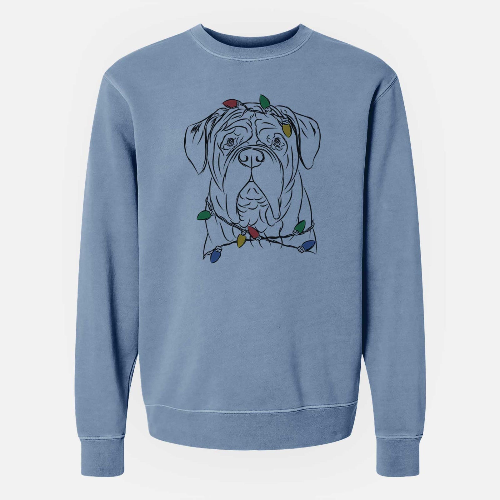 Christmas Lights Felix the Dogue de Bordeaux - Unisex Pigment Dyed Crew Sweatshirt