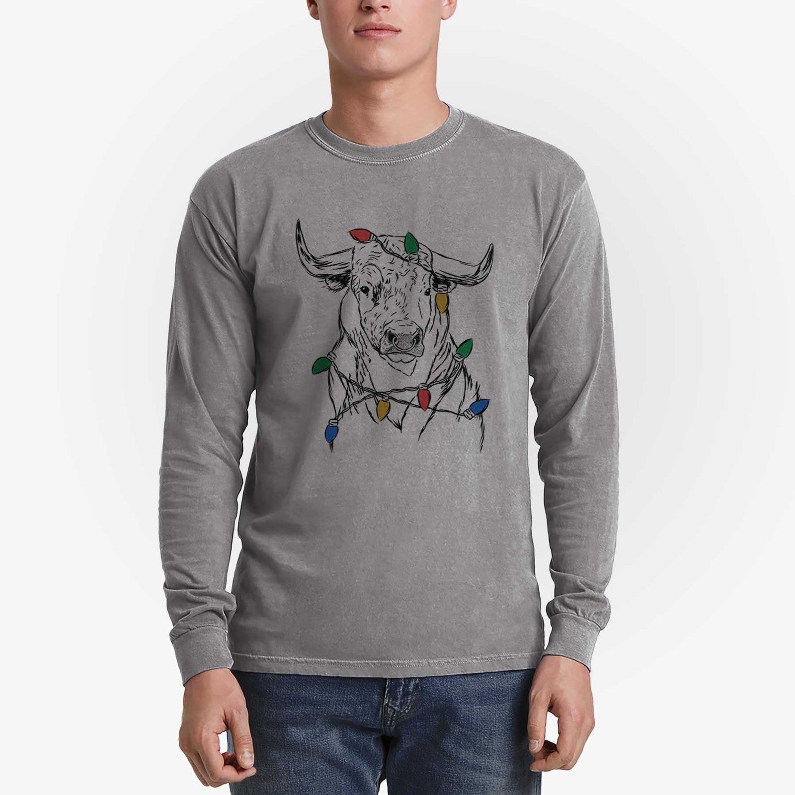 Christmas Lights Ferdinand the Bull - Heavyweight 100% Cotton Long Sleeve