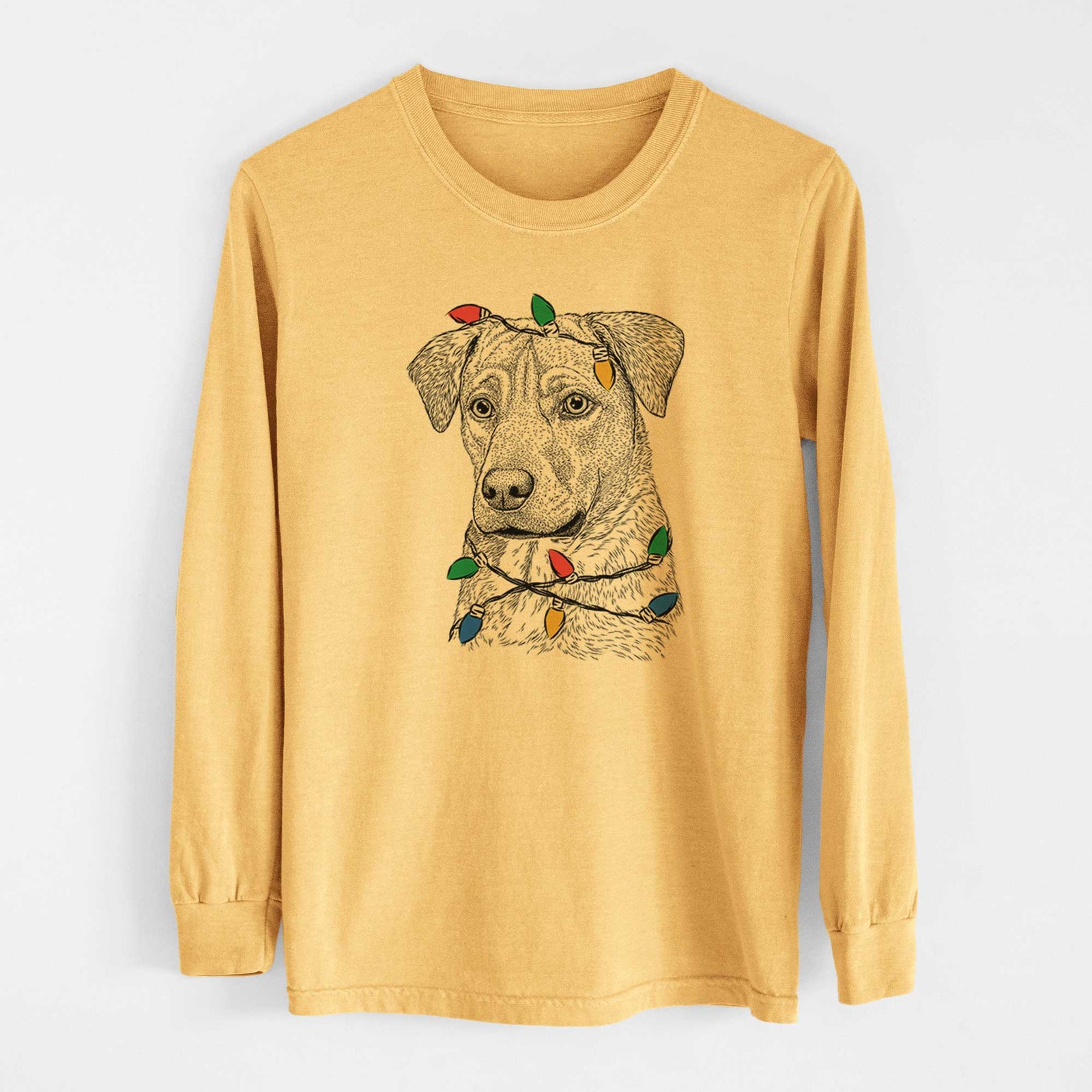 Christmas Lights Feta the Mixed Breed - Heavyweight 100% Cotton Long Sleeve