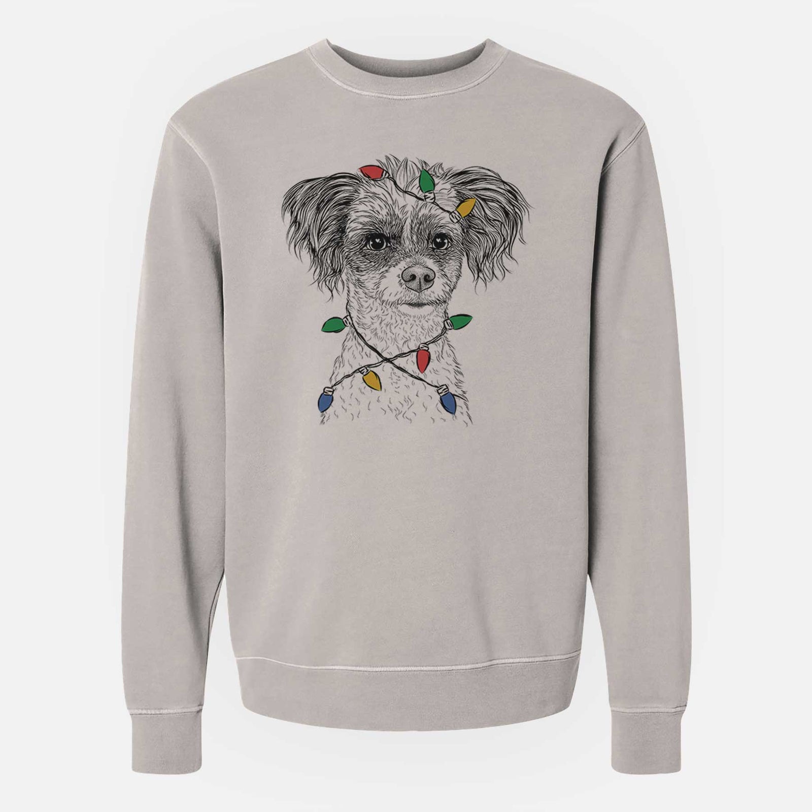 Christmas Lights Finley the Papillon Mix - Unisex Pigment Dyed Crew Sweatshirt