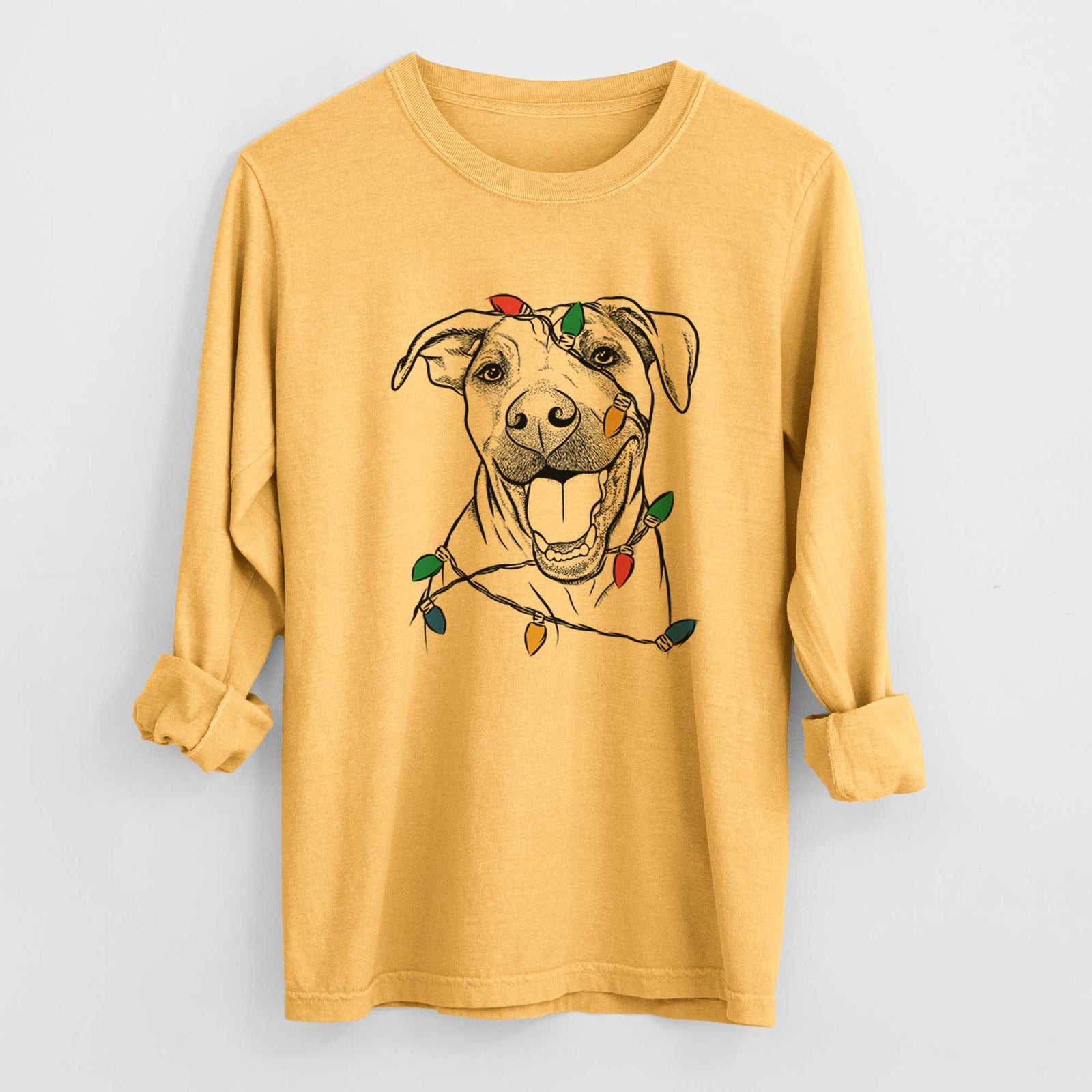 Christmas Lights Finn the Hound Mix - Heavyweight 100% Cotton Long Sleeve