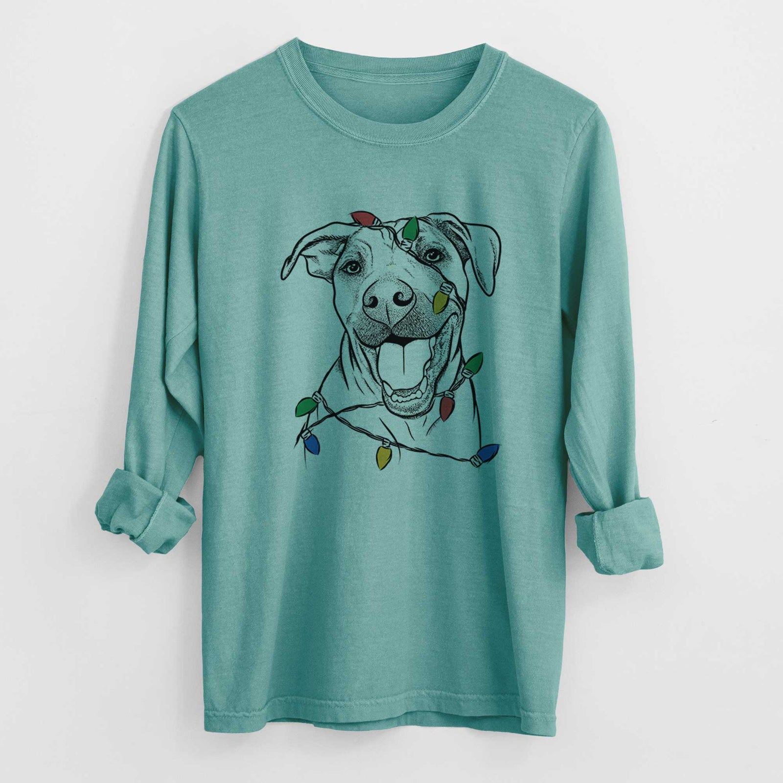 Christmas Lights Finn the Hound Mix - Heavyweight 100% Cotton Long Sleeve