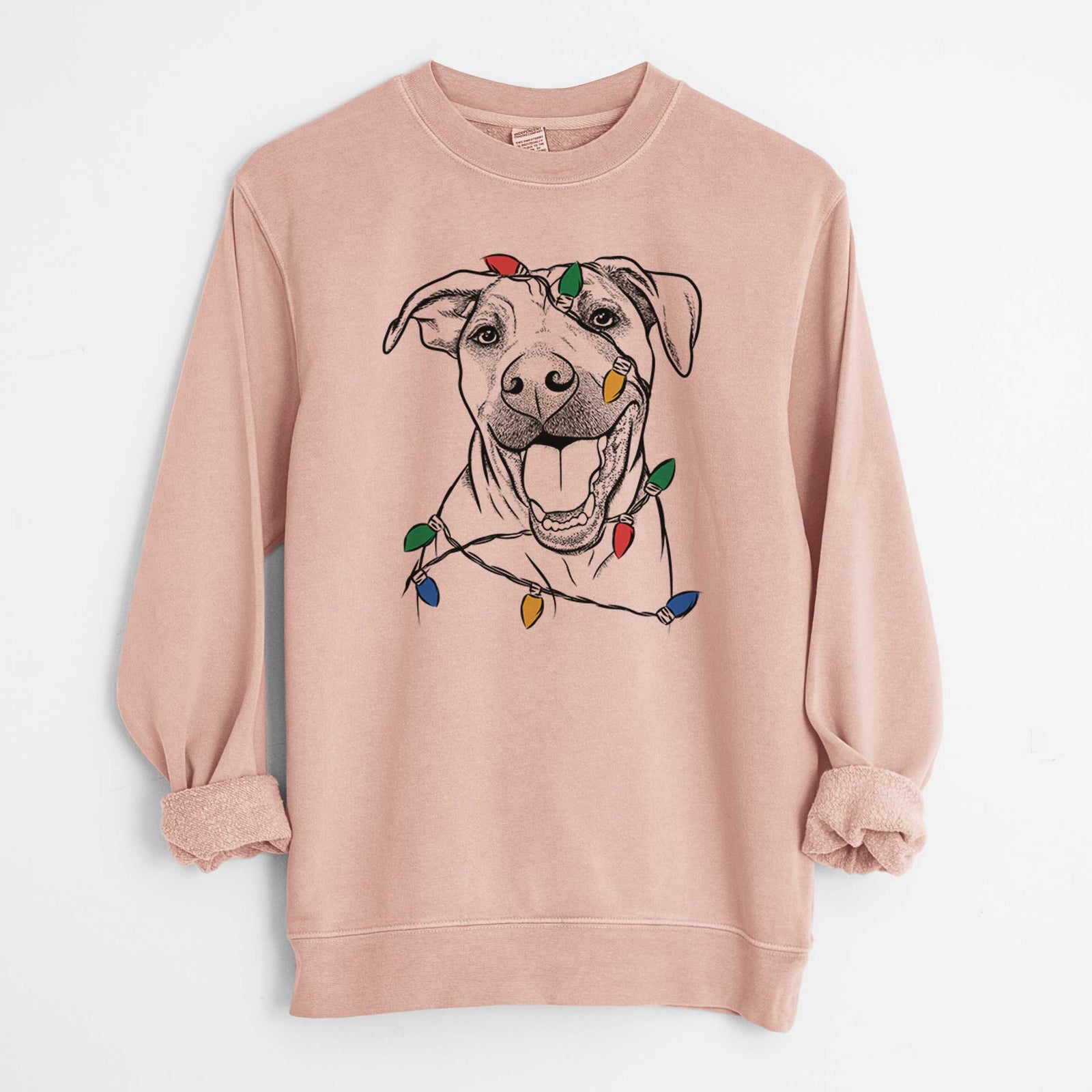 Christmas Lights Finn the Hound Mix - Unisex Pigment Dyed Crew Sweatshirt