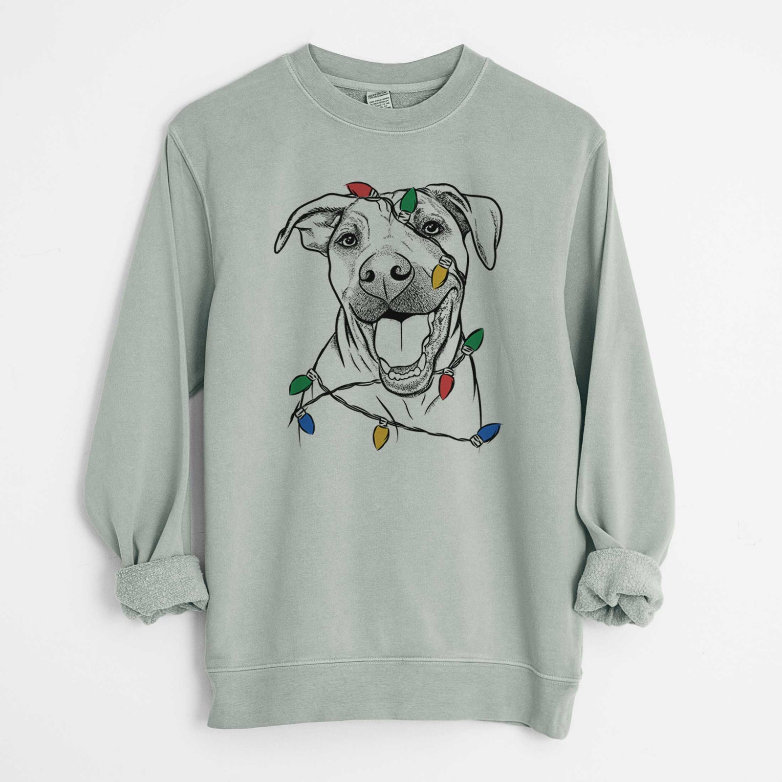 Christmas Lights Finn the Hound Mix - Unisex Pigment Dyed Crew Sweatshirt