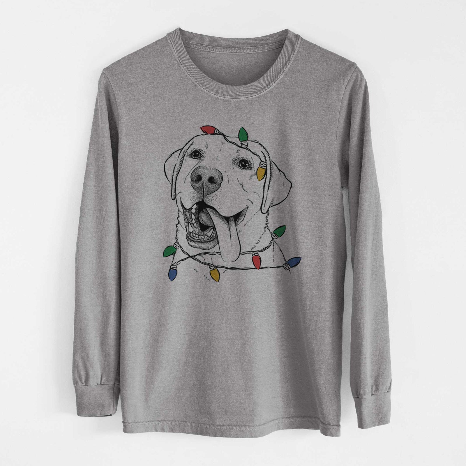 Christmas Lights Finn the Labrador Retriever - Heavyweight 100% Cotton Long Sleeve
