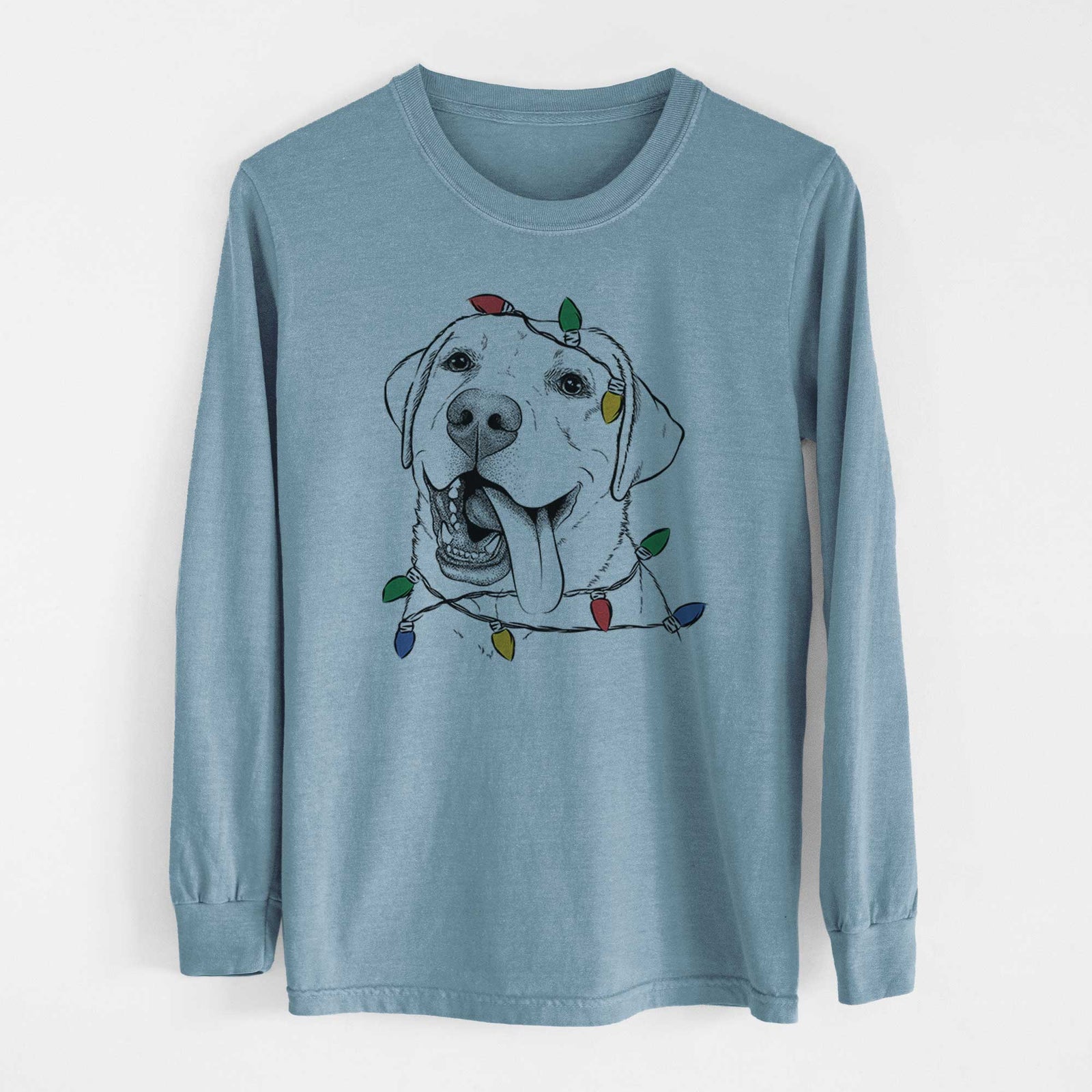 Christmas Lights Finn the Labrador Retriever - Heavyweight 100% Cotton Long Sleeve
