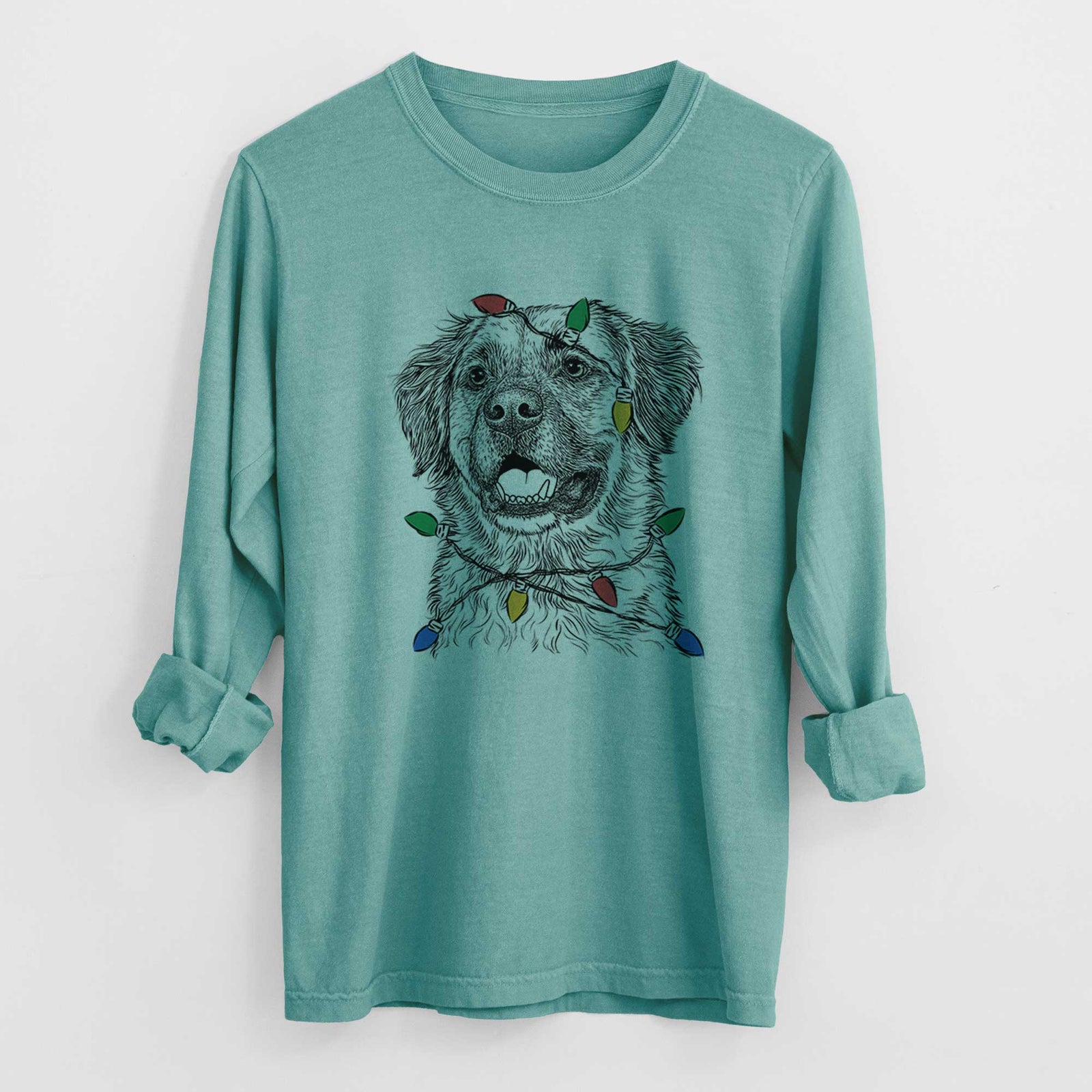 Christmas Lights Finn the Mixed Breed - Heavyweight 100% Cotton Long Sleeve