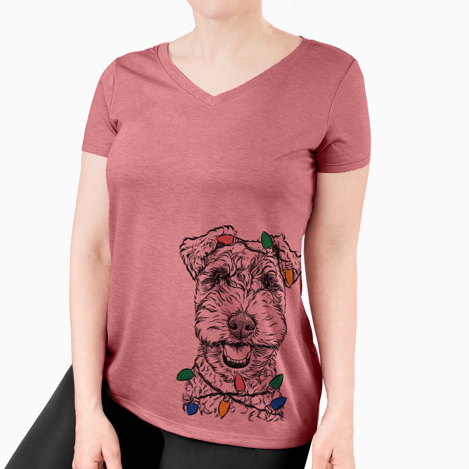 Christmas Lights Fintan the Irish Troodle - Women's V-neck Shirt