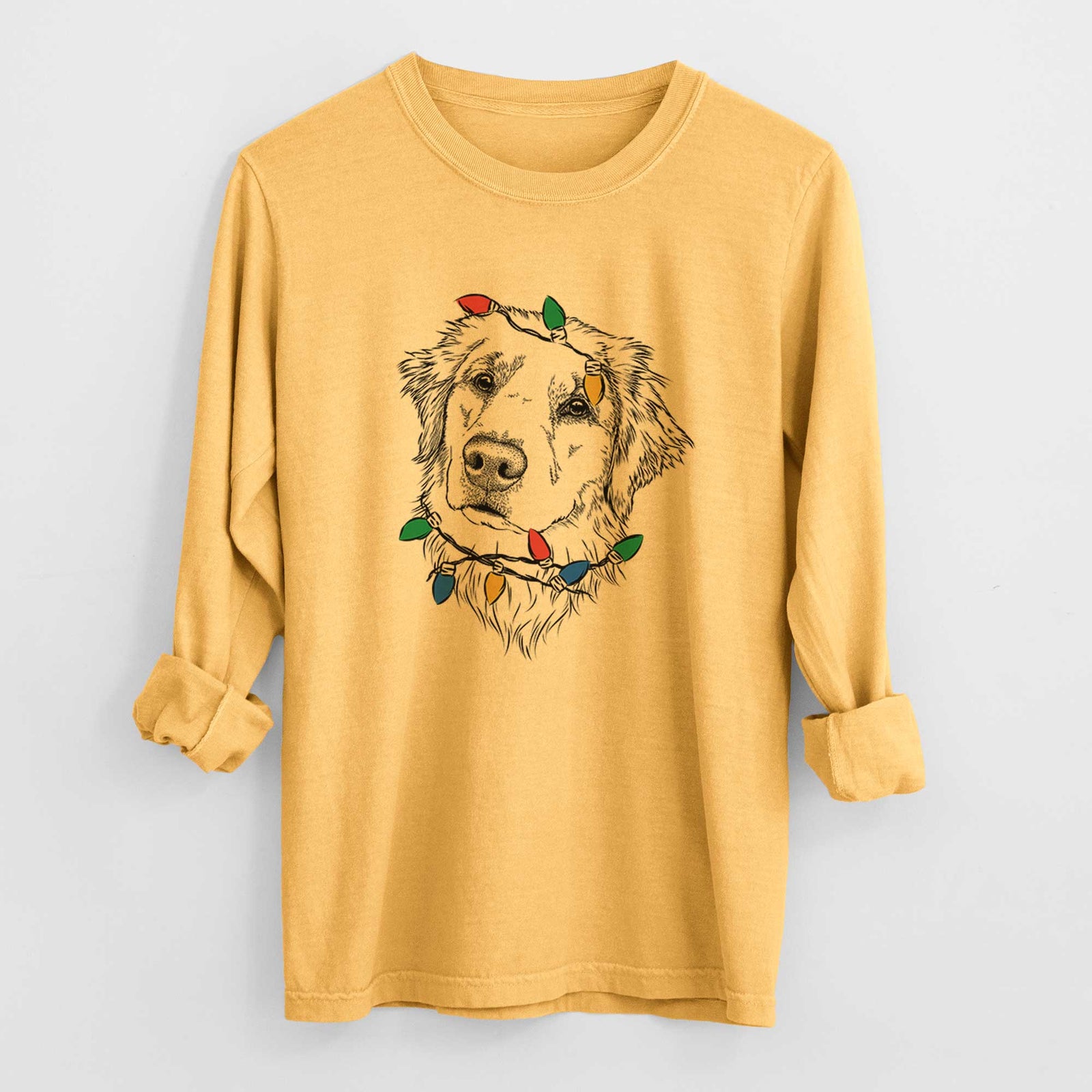 Christmas Lights Fiona the Golden Retriever - Heavyweight 100% Cotton Long Sleeve