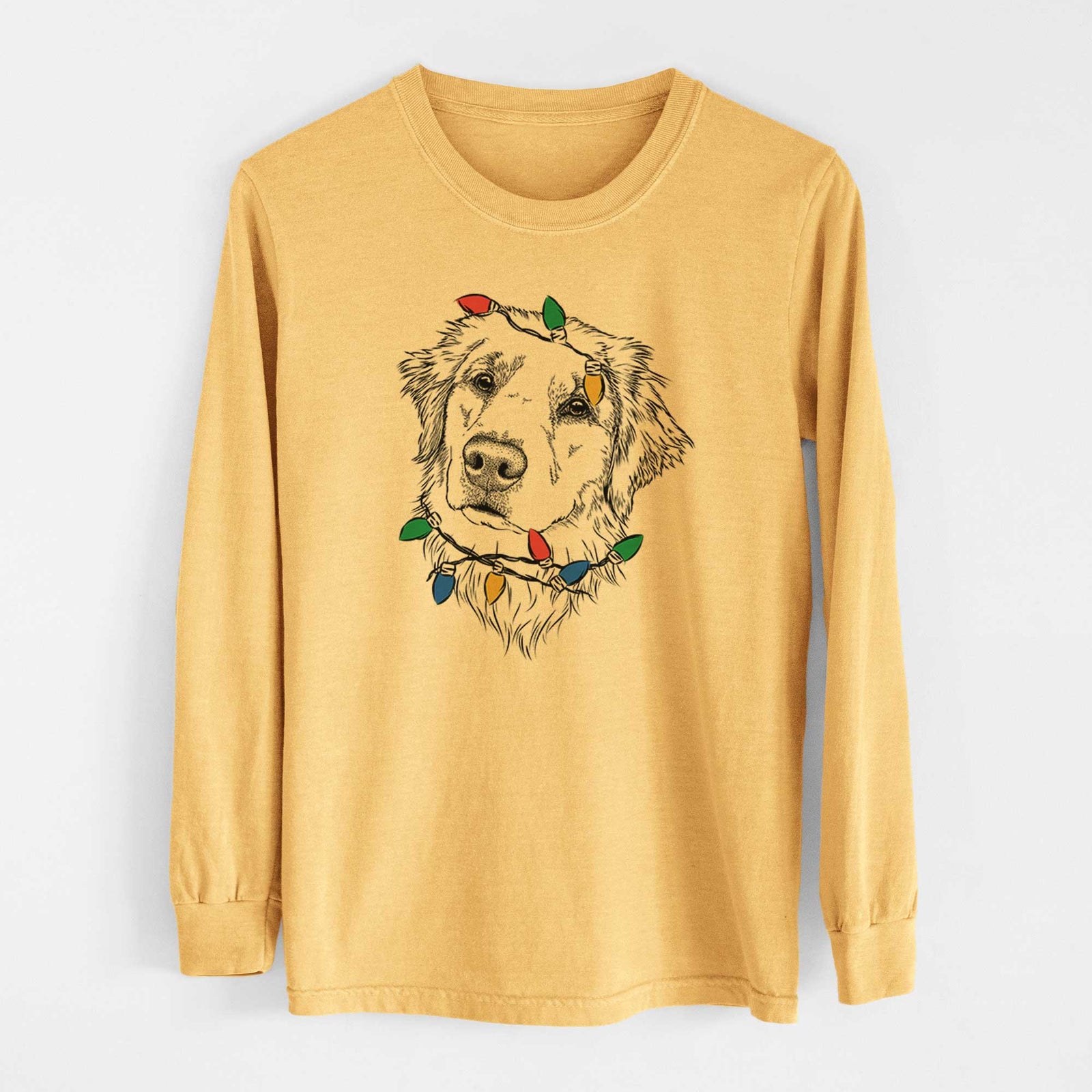 Christmas Lights Fiona the Golden Retriever - Heavyweight 100% Cotton Long Sleeve