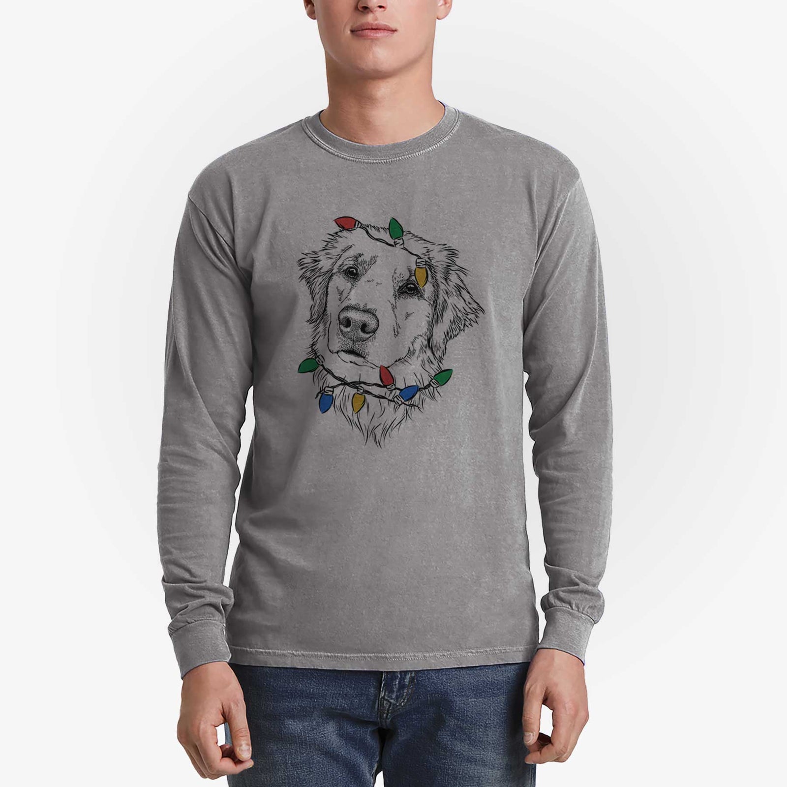 Christmas Lights Fiona the Golden Retriever - Heavyweight 100% Cotton Long Sleeve